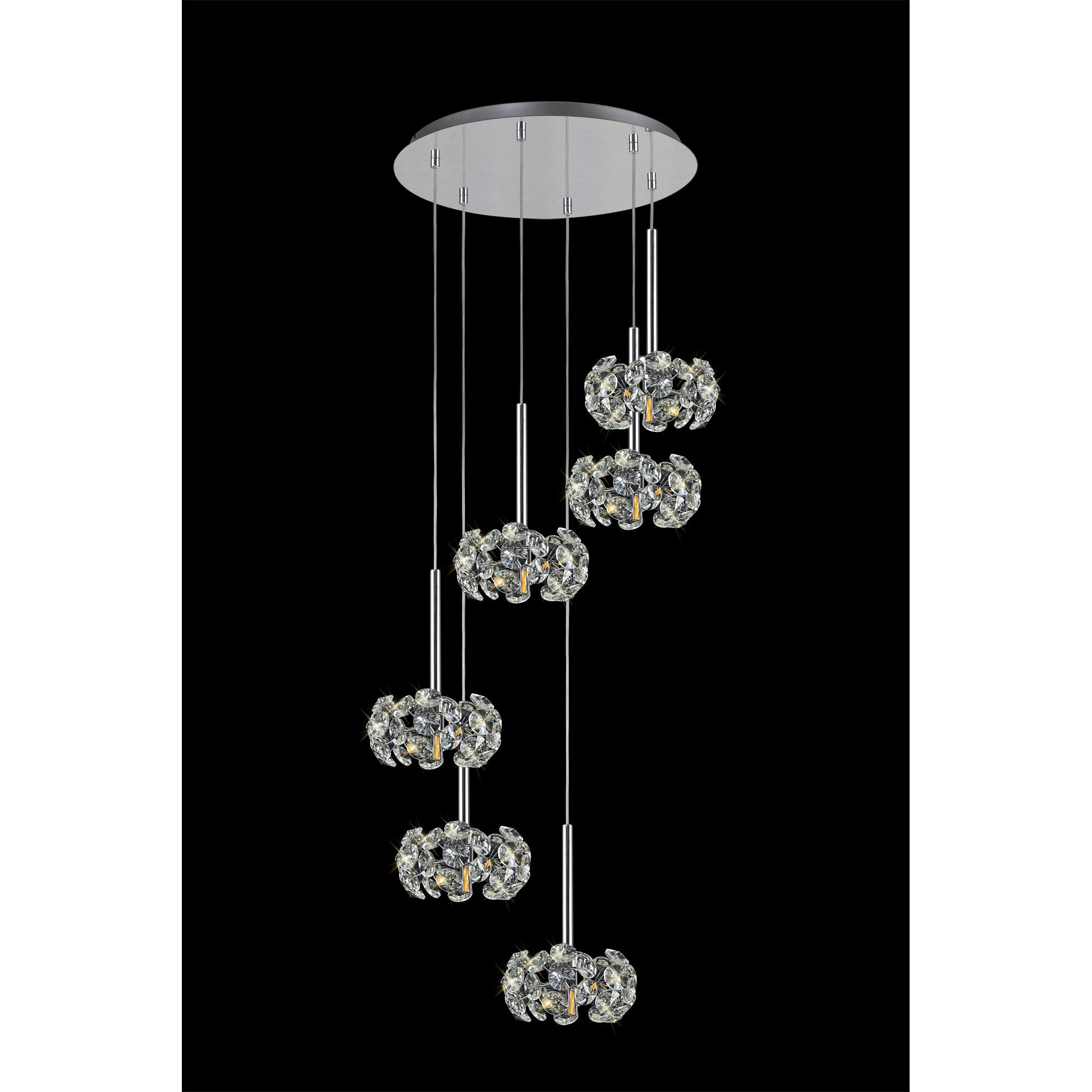 Fabula Grosvenor 6 Light Round Multi-Drop Pendant - Polished Chrome & Crystal Glass