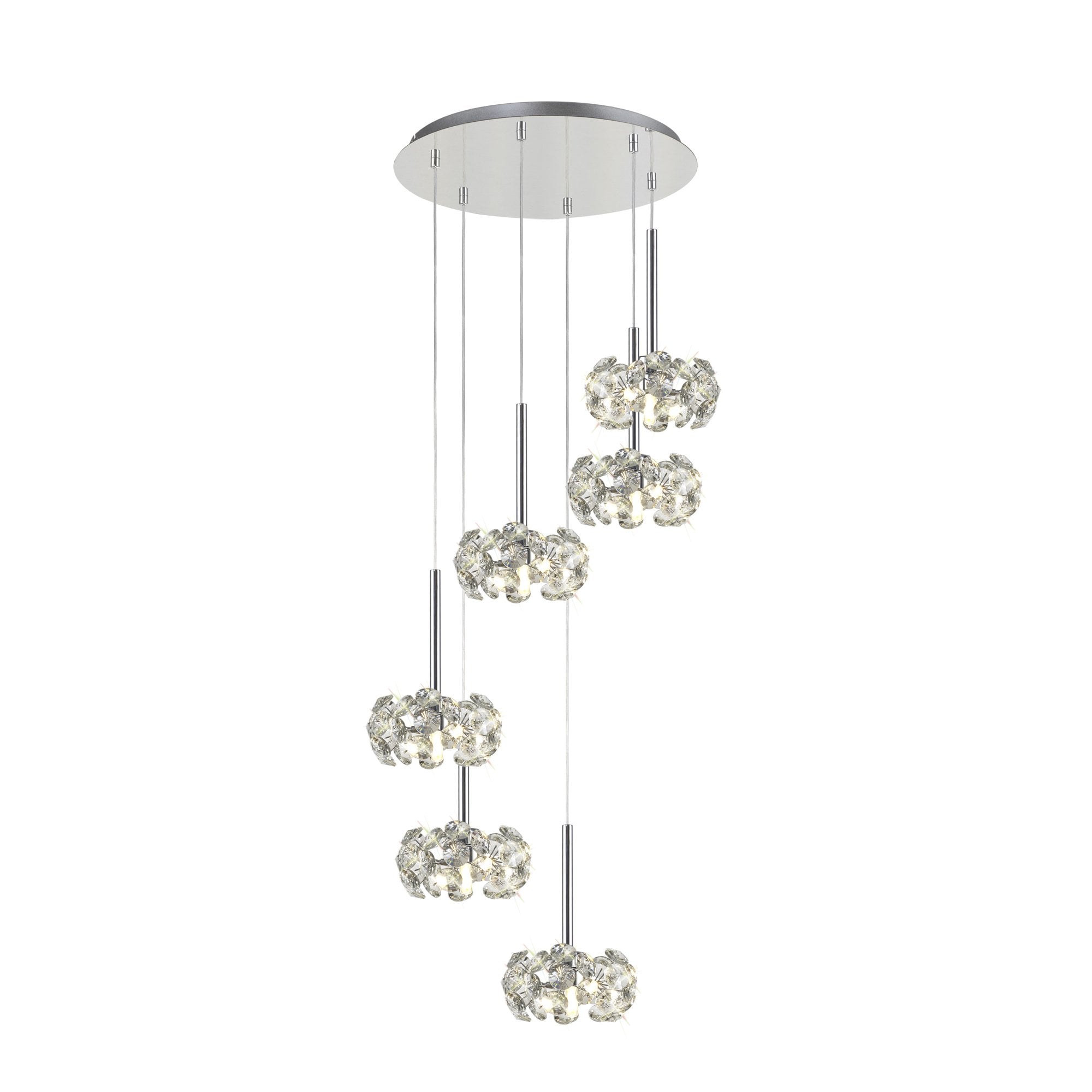 Fabula Grosvenor 6 Light Round Multi-Drop Pendant - Polished Chrome & Crystal Glass