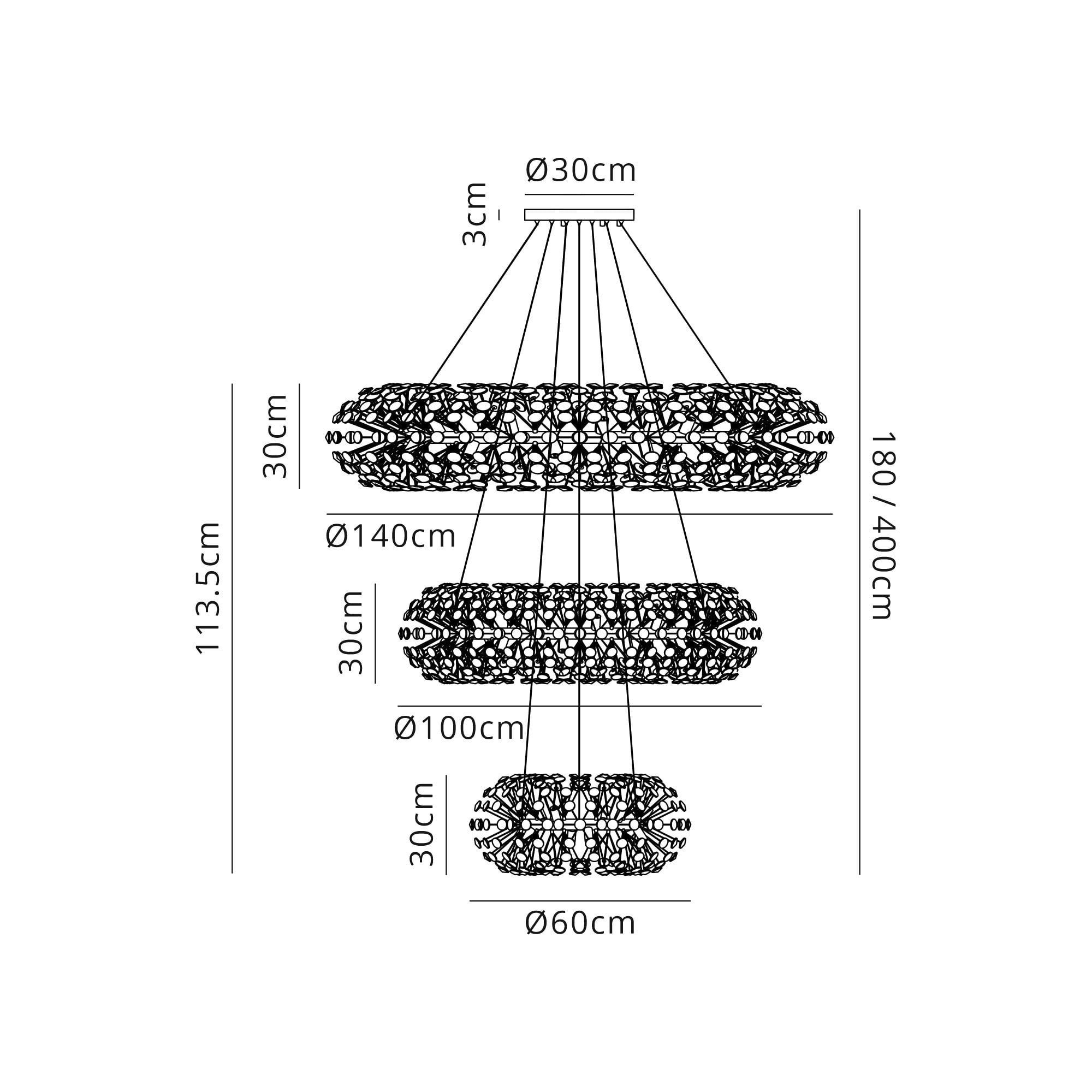 Fabula Grosvenor 74 Light 3-Tiered Pendant - French Gold & Crystal