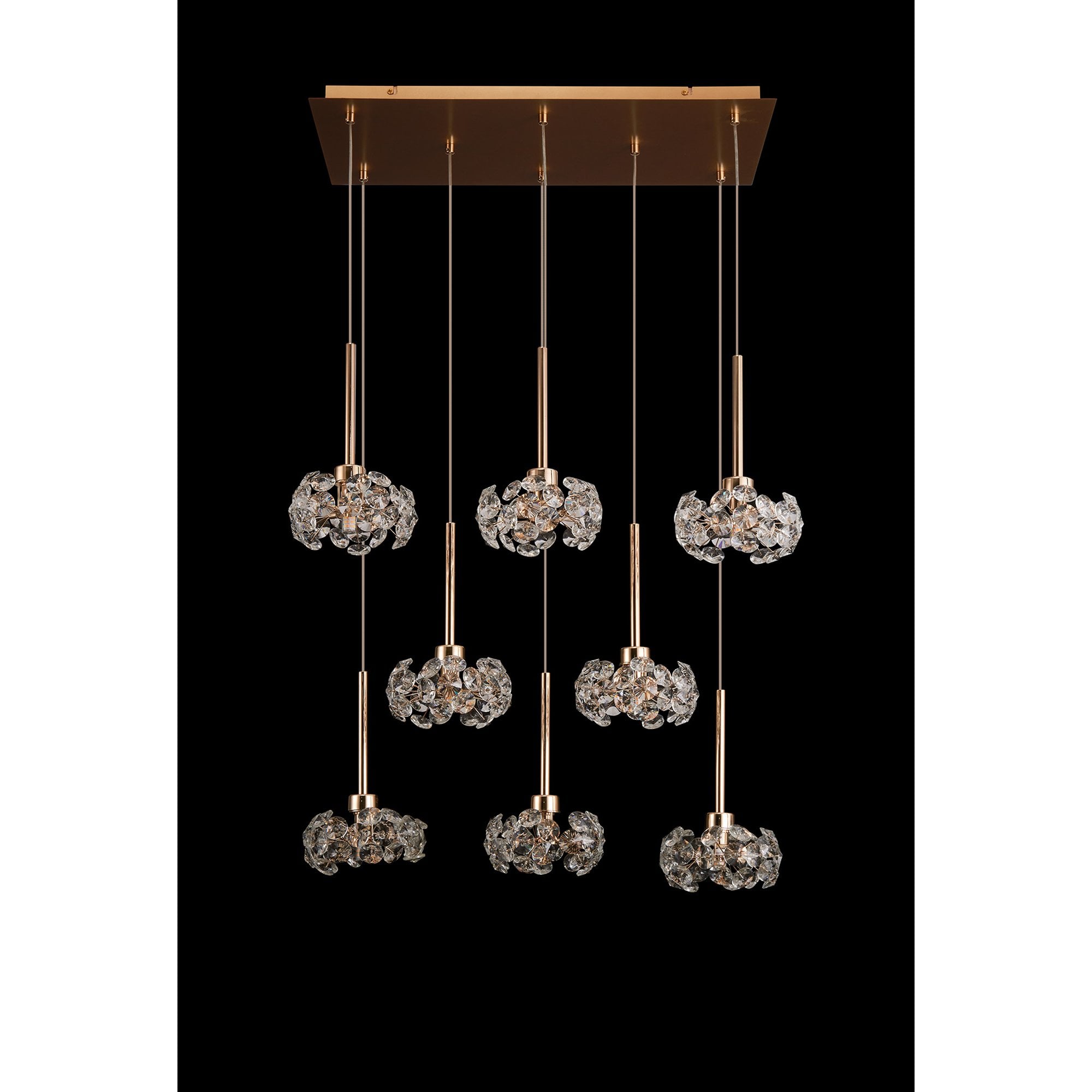 Fabula Grosvenor 8 Light Rectangle Multi-Drop Pendant - French Gold & Crystal Glass