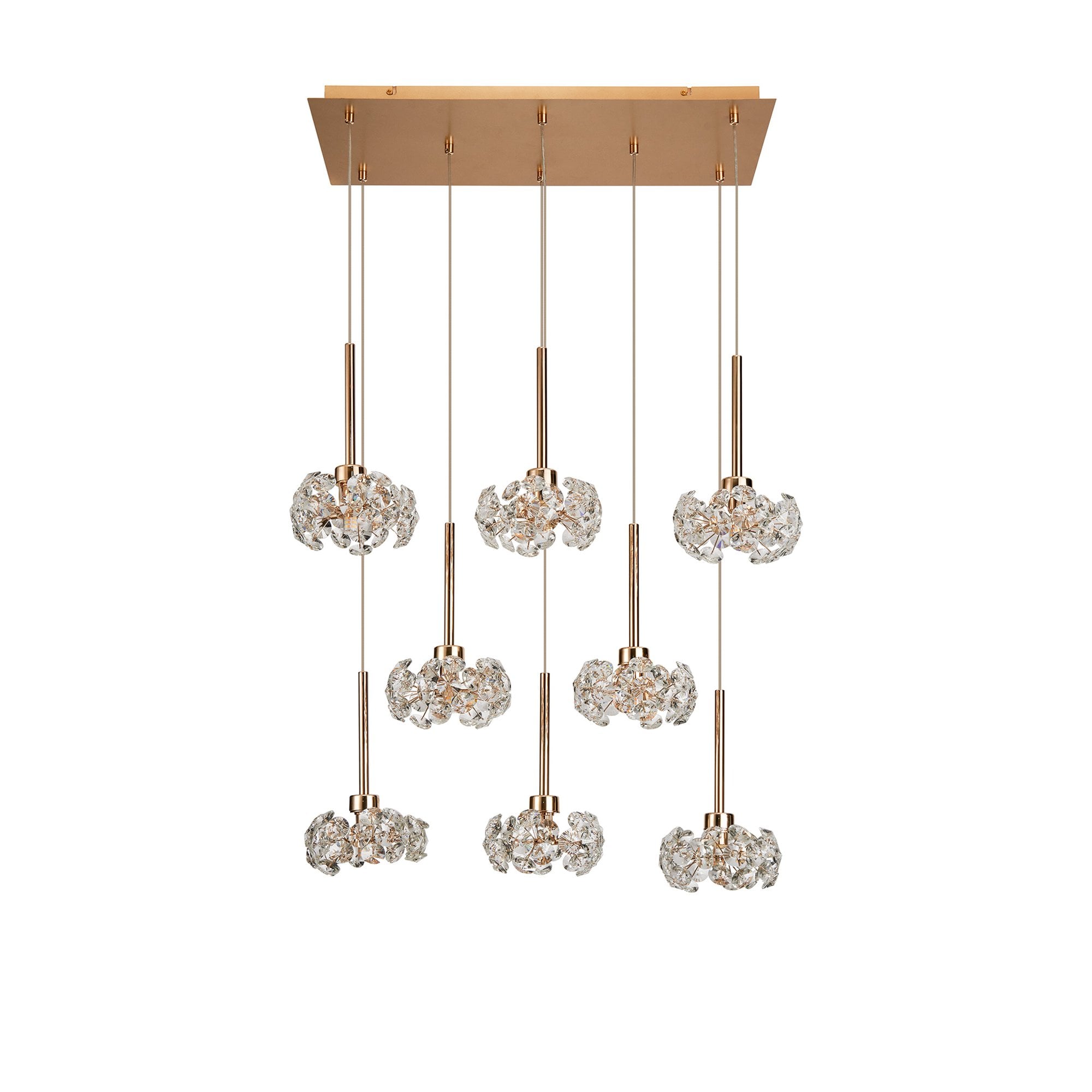 Fabula Grosvenor 8 Light Rectangle Multi-Drop Pendant - French Gold & Crystal Glass