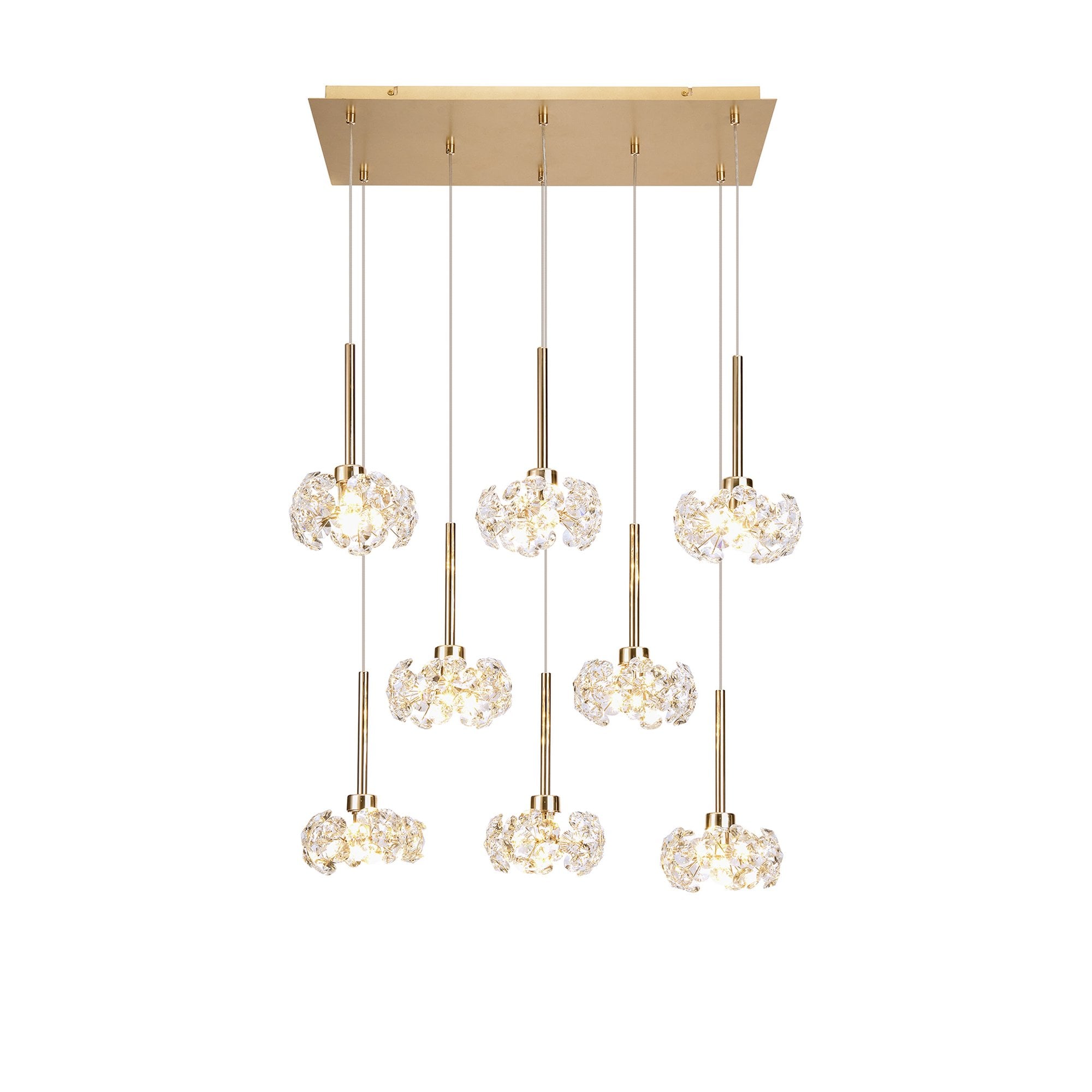 Fabula Grosvenor 8 Light Rectangle Multi-Drop Pendant - French Gold & Crystal Glass