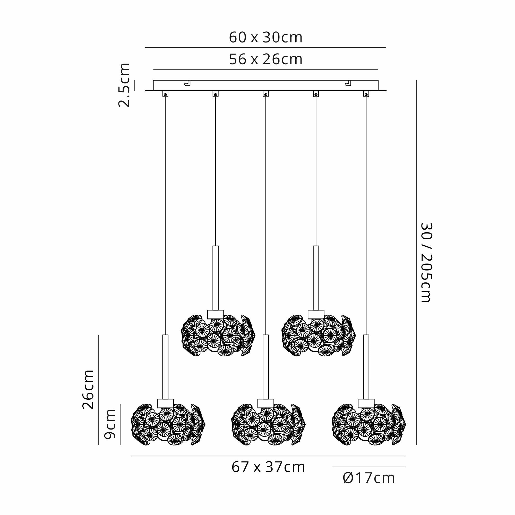 Fabula Grosvenor 8 Light Rectangle Multi-Drop Pendant - French Gold & Crystal Glass