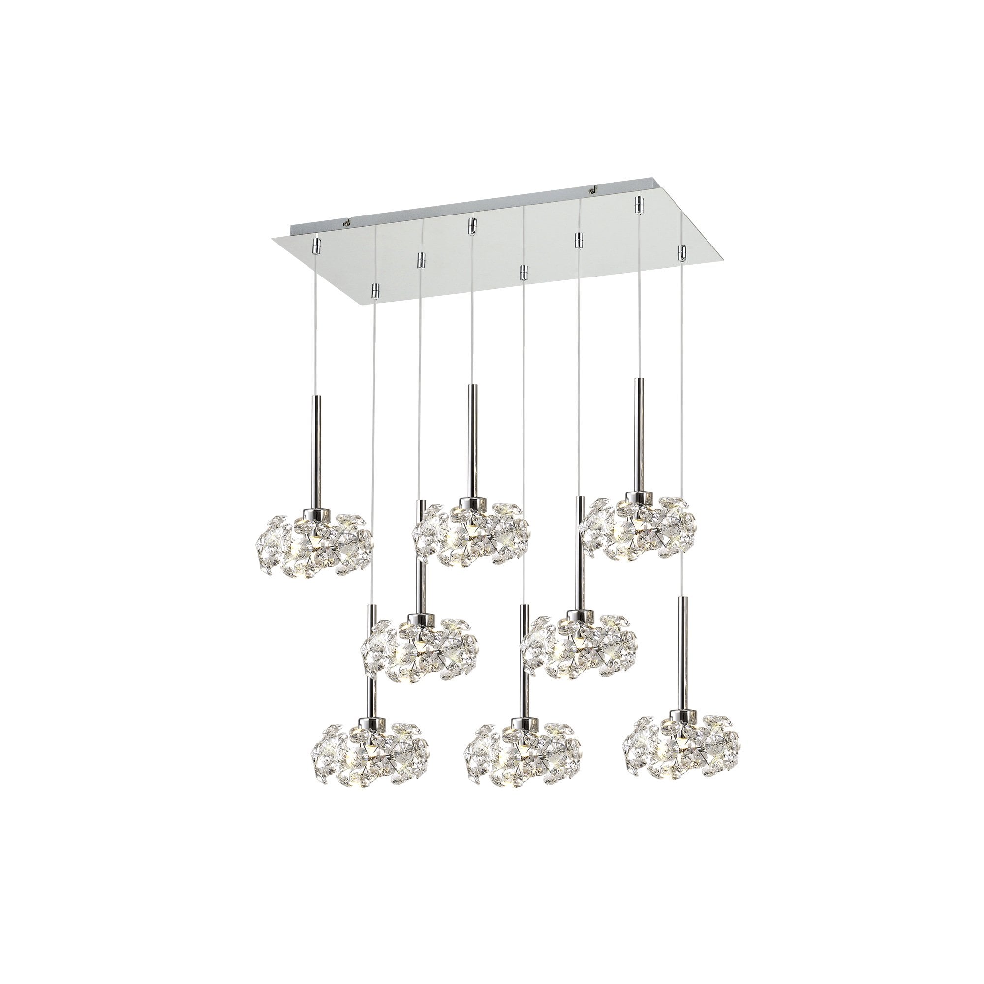 Fabula Grosvenor 8 Light Rectangle Multi-Drop Pendant - Polished Chrome & Crystal Glass