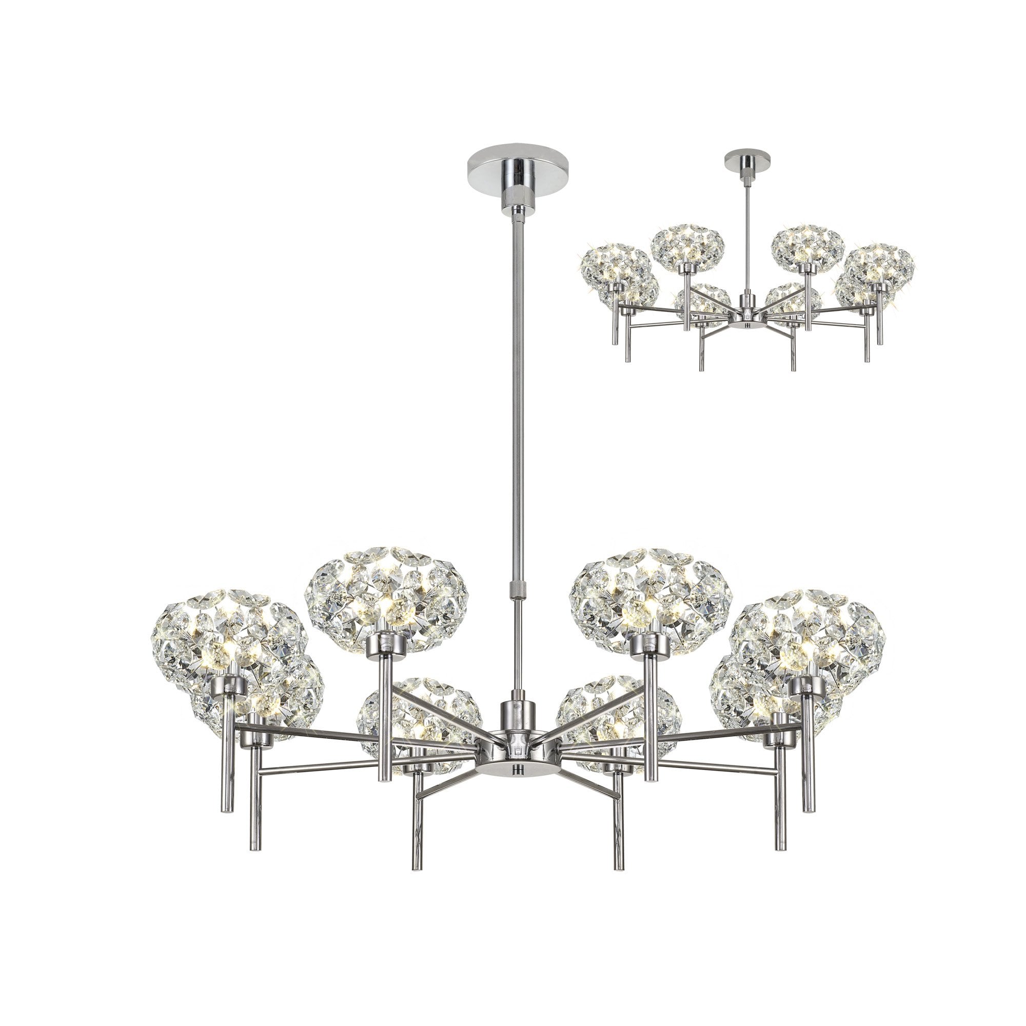 Fabula Grosvenor 8 Light Telescopic Light - Polished Chrome & Crystal Glass