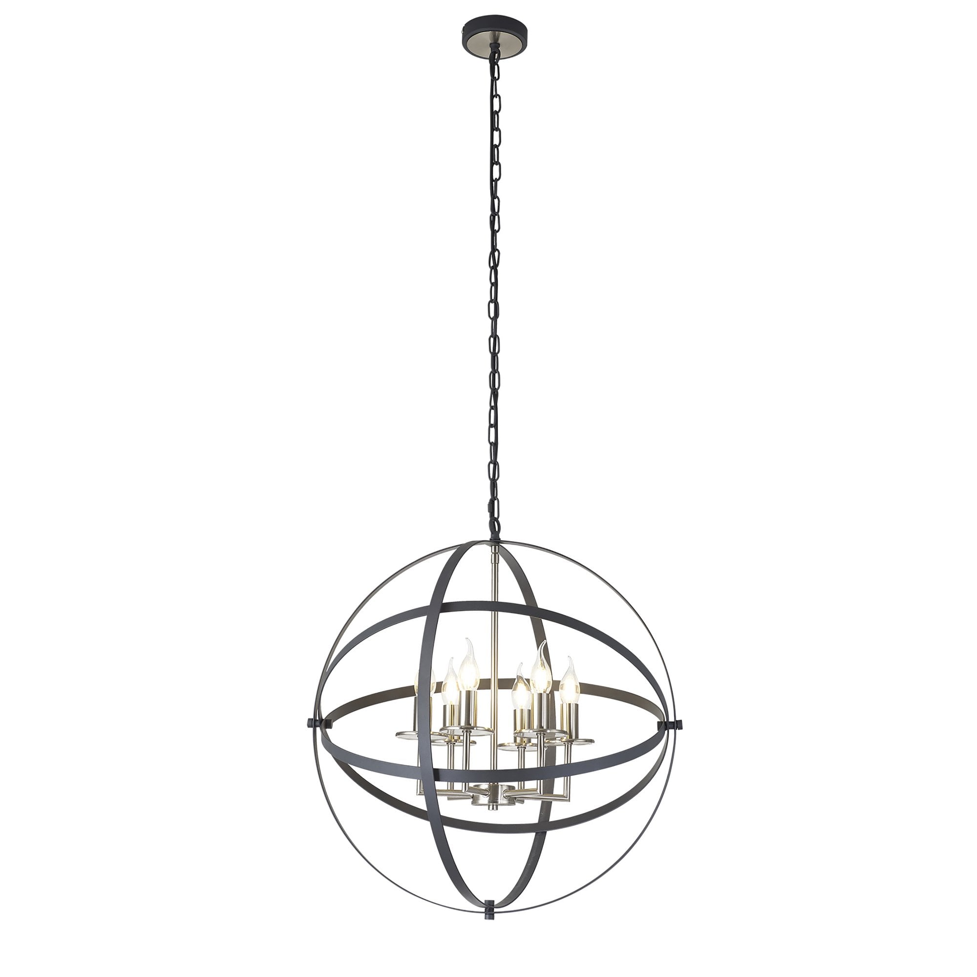 Fabula Guildford 6 Light Pendant - Anthracite & Satin Nickel