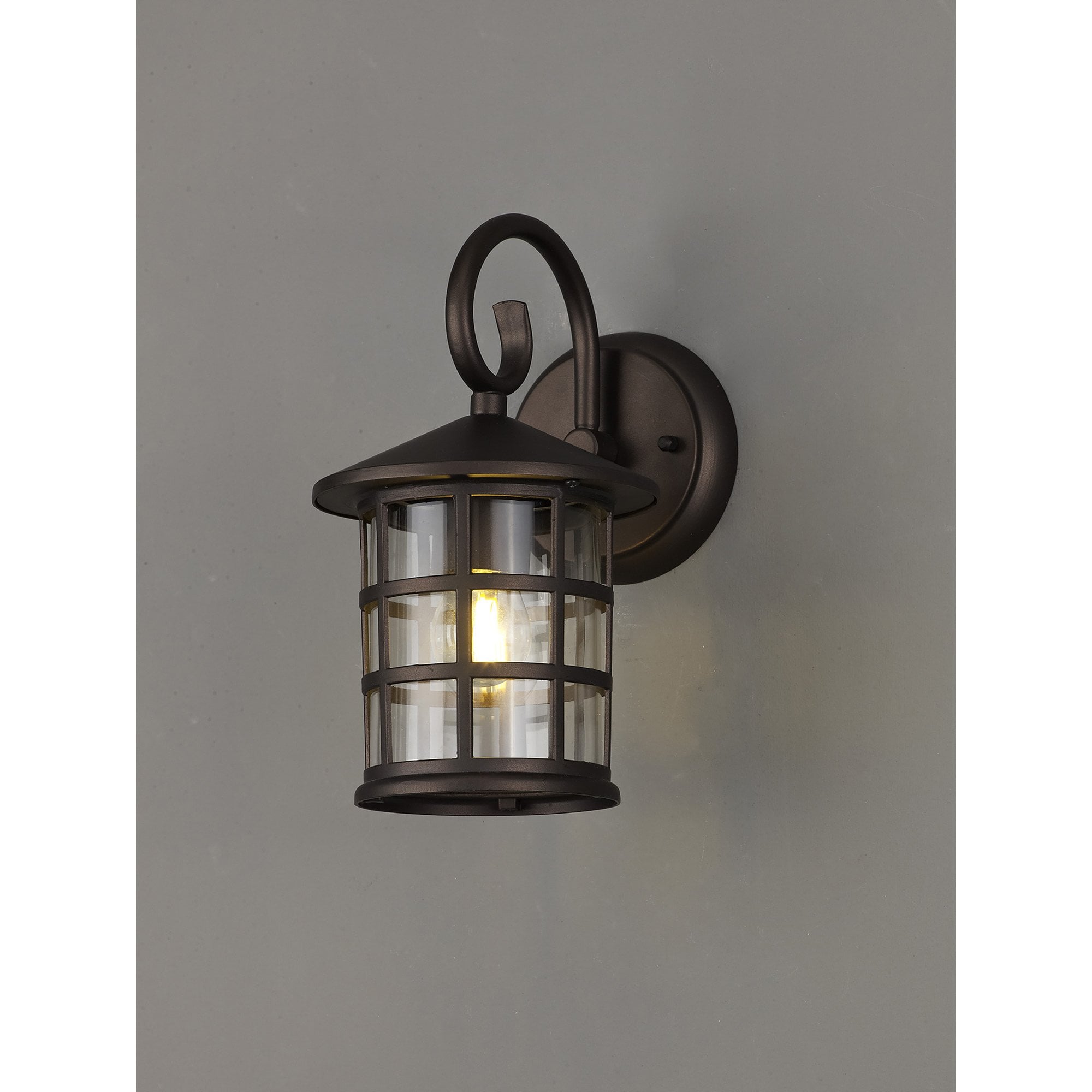 Fabula Haldan Single Round Down Grid Wall Lamp - Antique Bronze & Clear Glass - IP44
