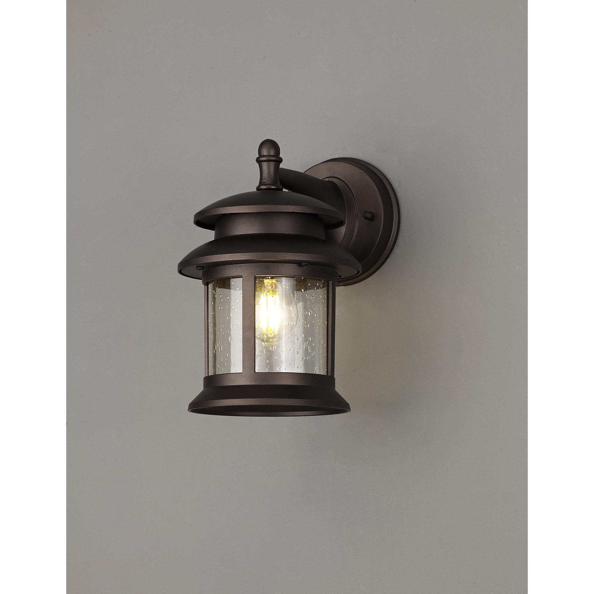 Fabula Haldan Single Round Down Wall Lamp - Antique Bronze & Clear Seeded Glass - IP44