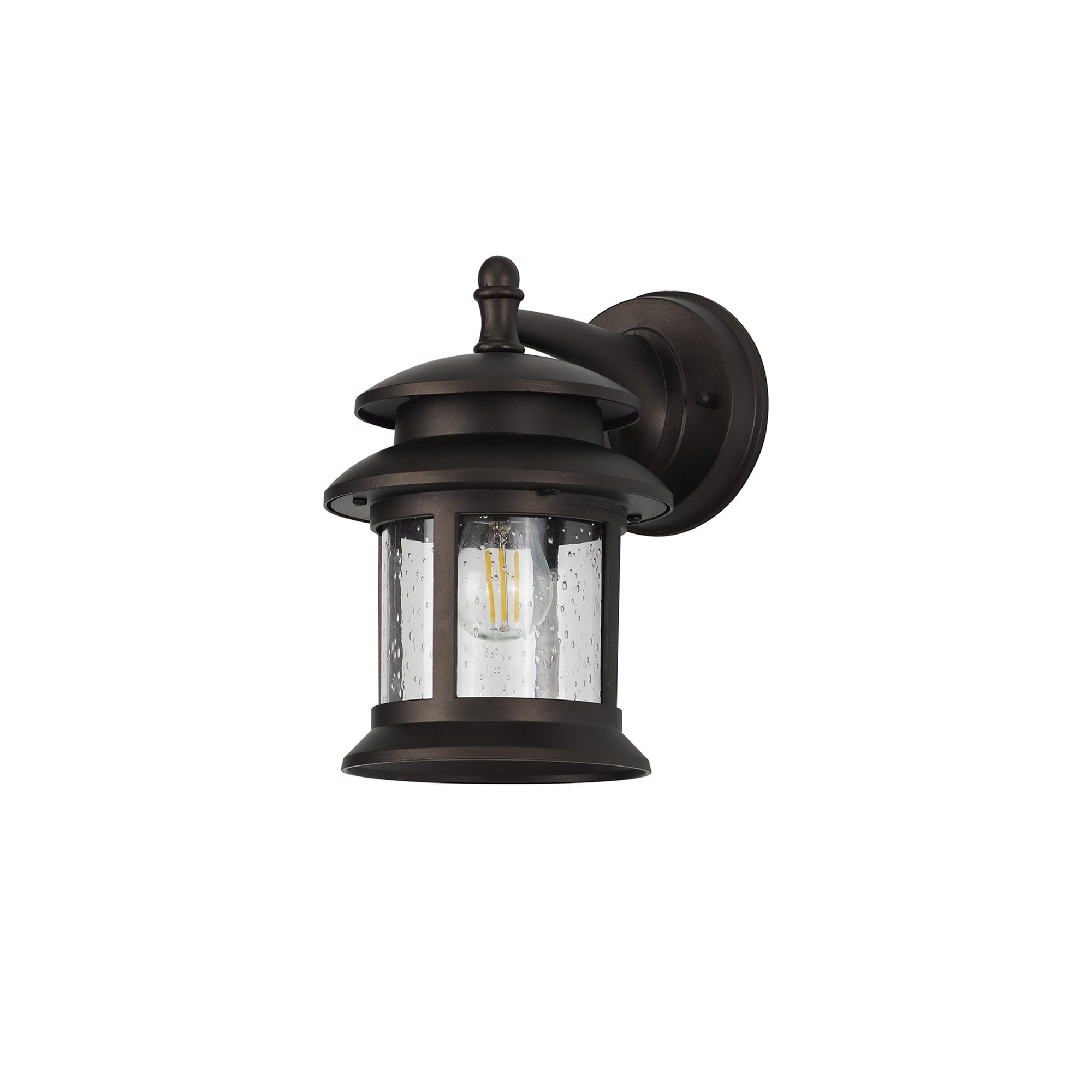 Fabula Haldan Single Round Down Wall Lamp - Antique Bronze & Clear Seeded Glass - IP44