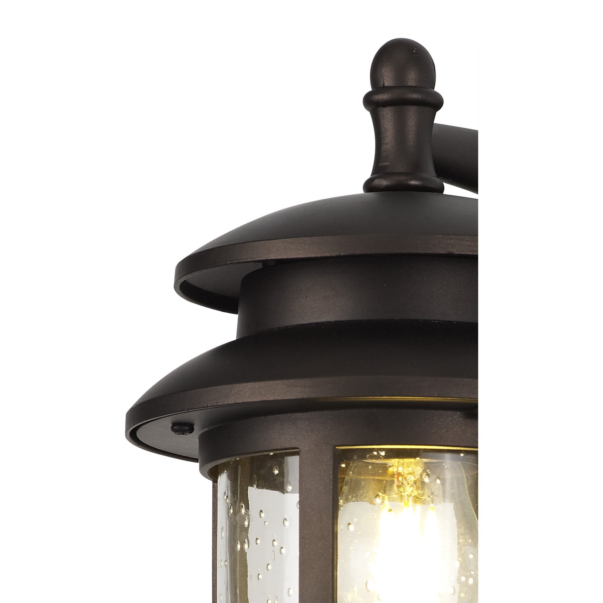 Fabula Haldan Single Round Down Wall Lamp - Antique Bronze & Clear Seeded Glass - IP44