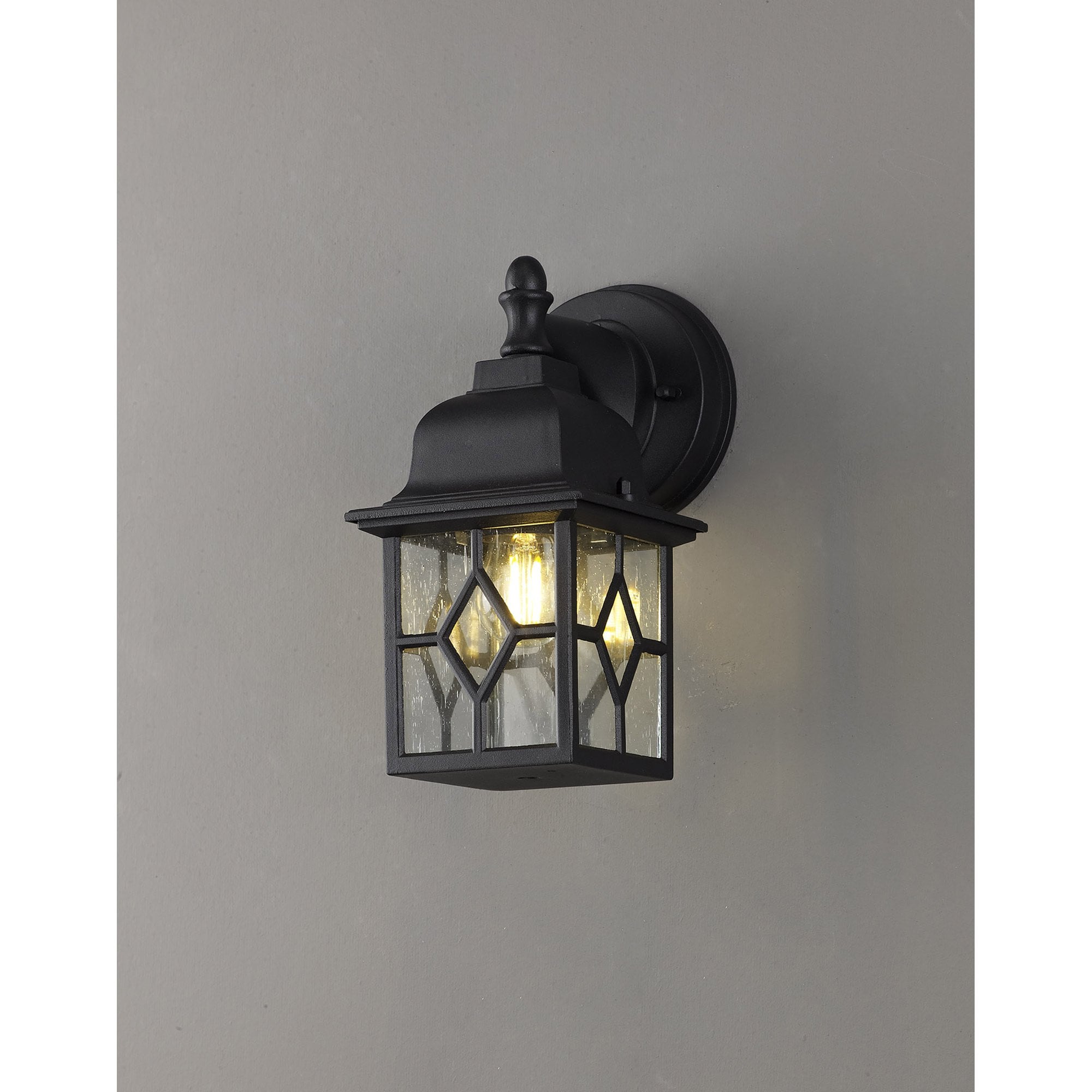 Fabula Haldan Single Square Down Criss Cross Wall Lamp - Sand Black & Clear Seeded Glass - IP44