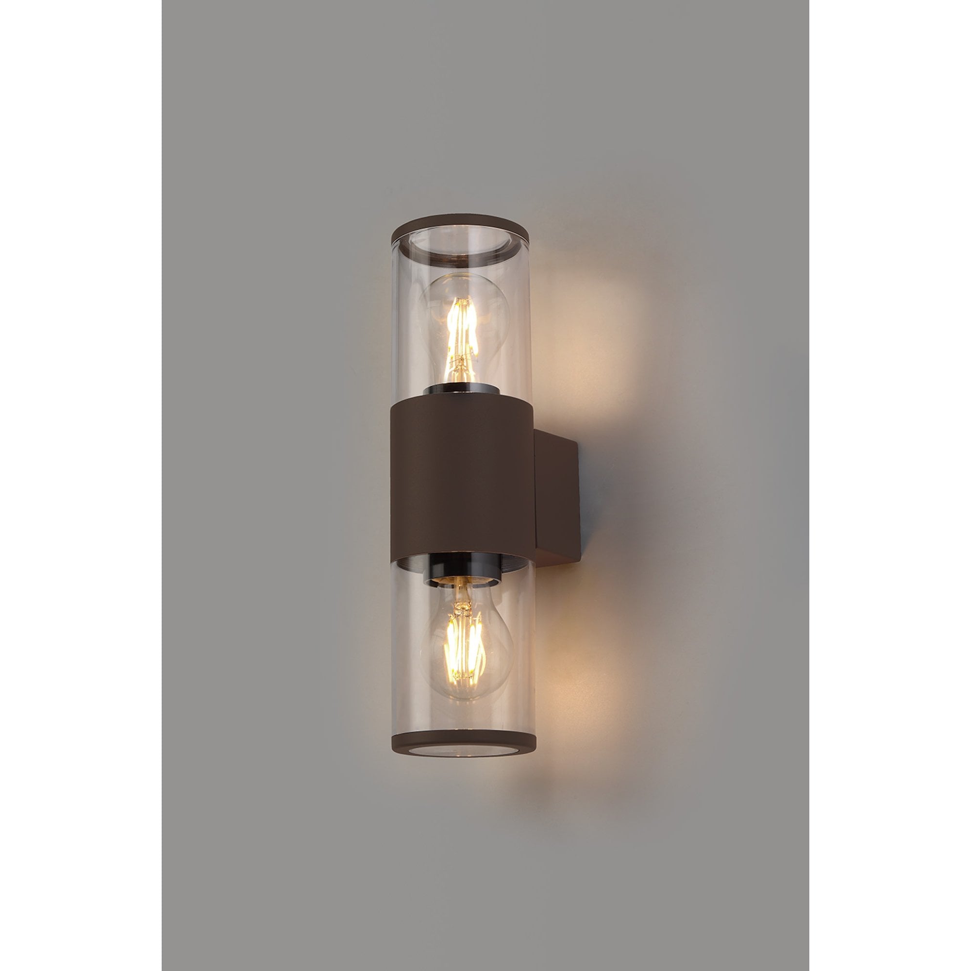 Fabula Harwater 2 Light Wall Lamp - Matt Brown & Clear PC - IP54