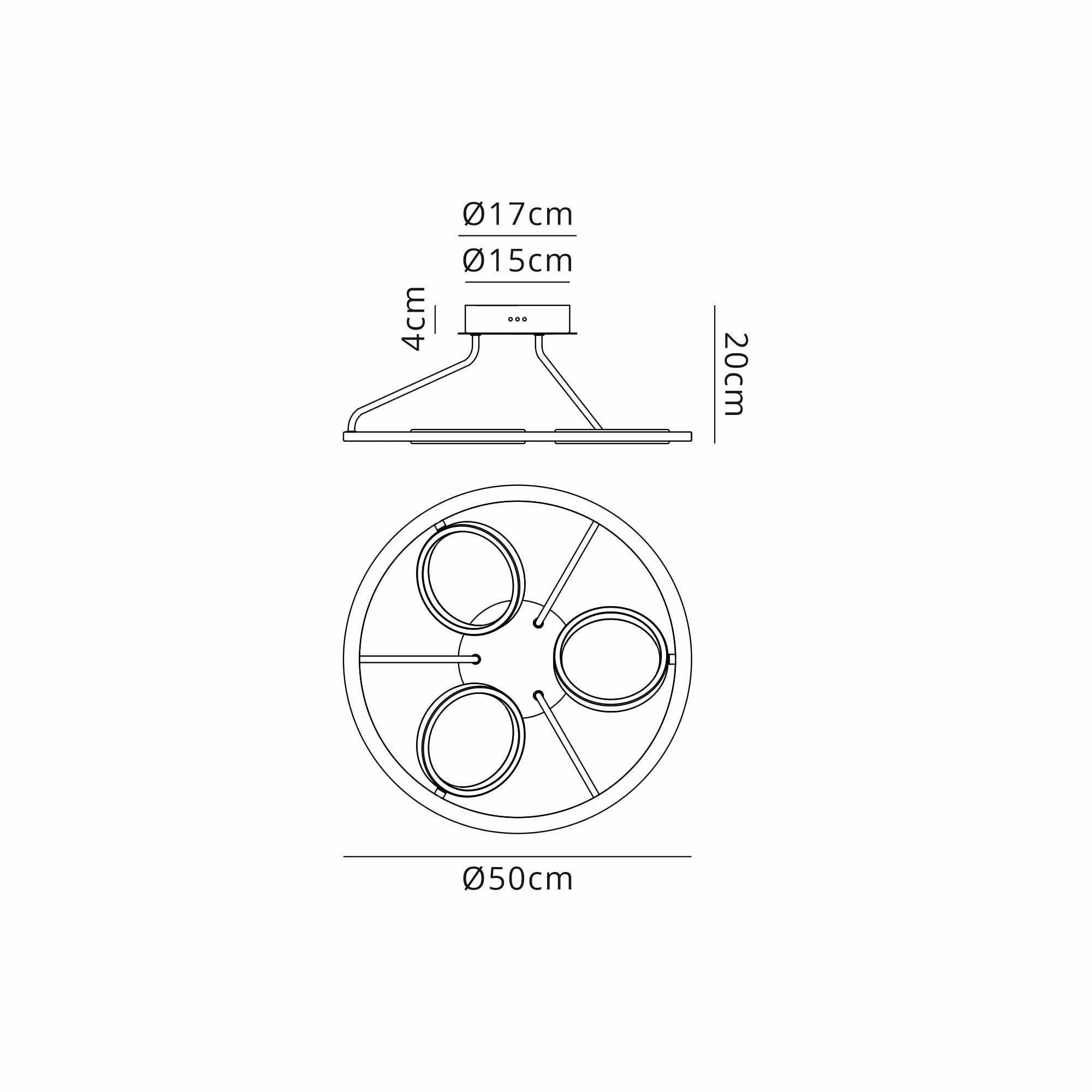 Fabula Hawksmouth 3 Ring Round LED Semi-Flush Light - Satin Black & Gold