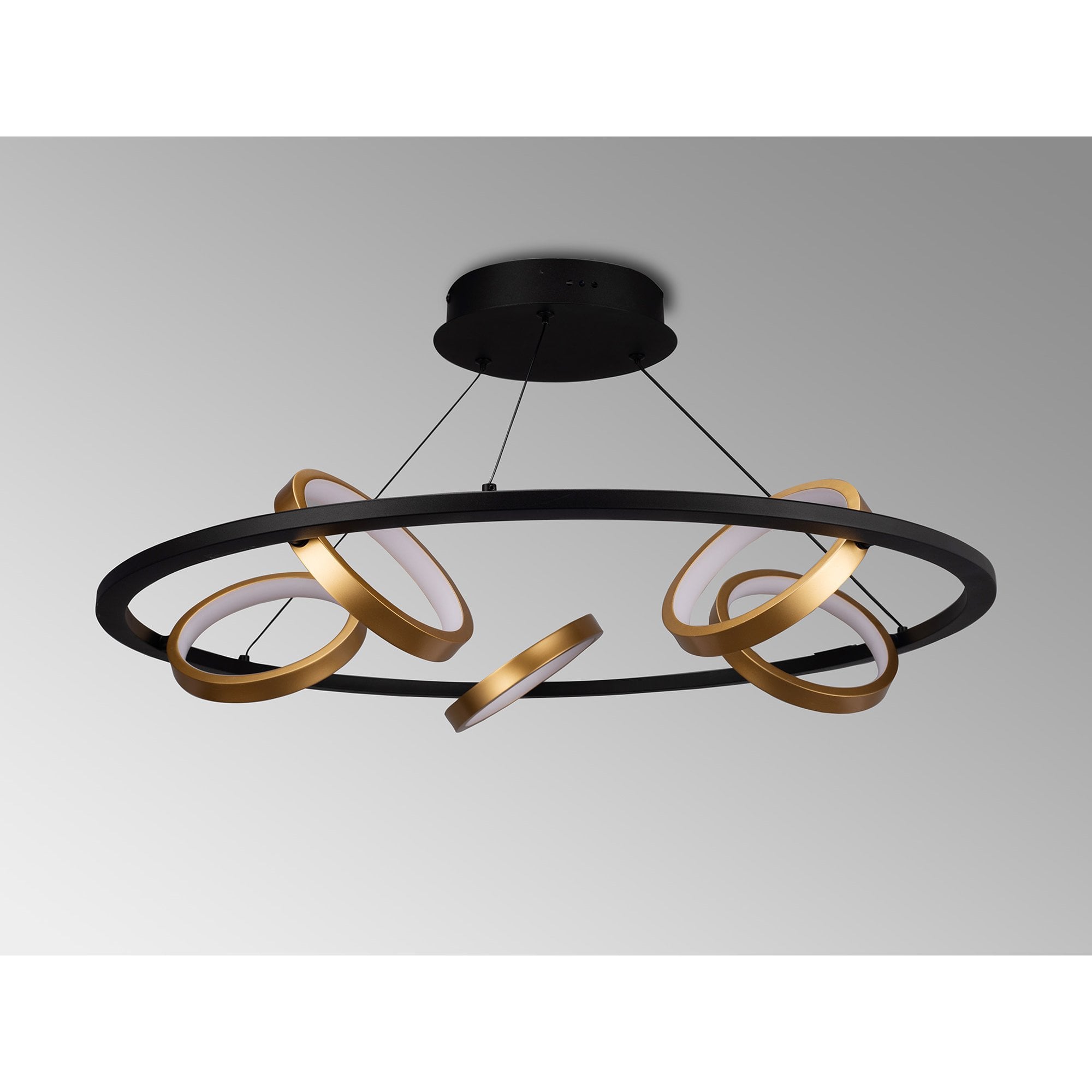 Fabula Hawksmouth 5 Ring Round LED Pendant - Satin Black & Gold