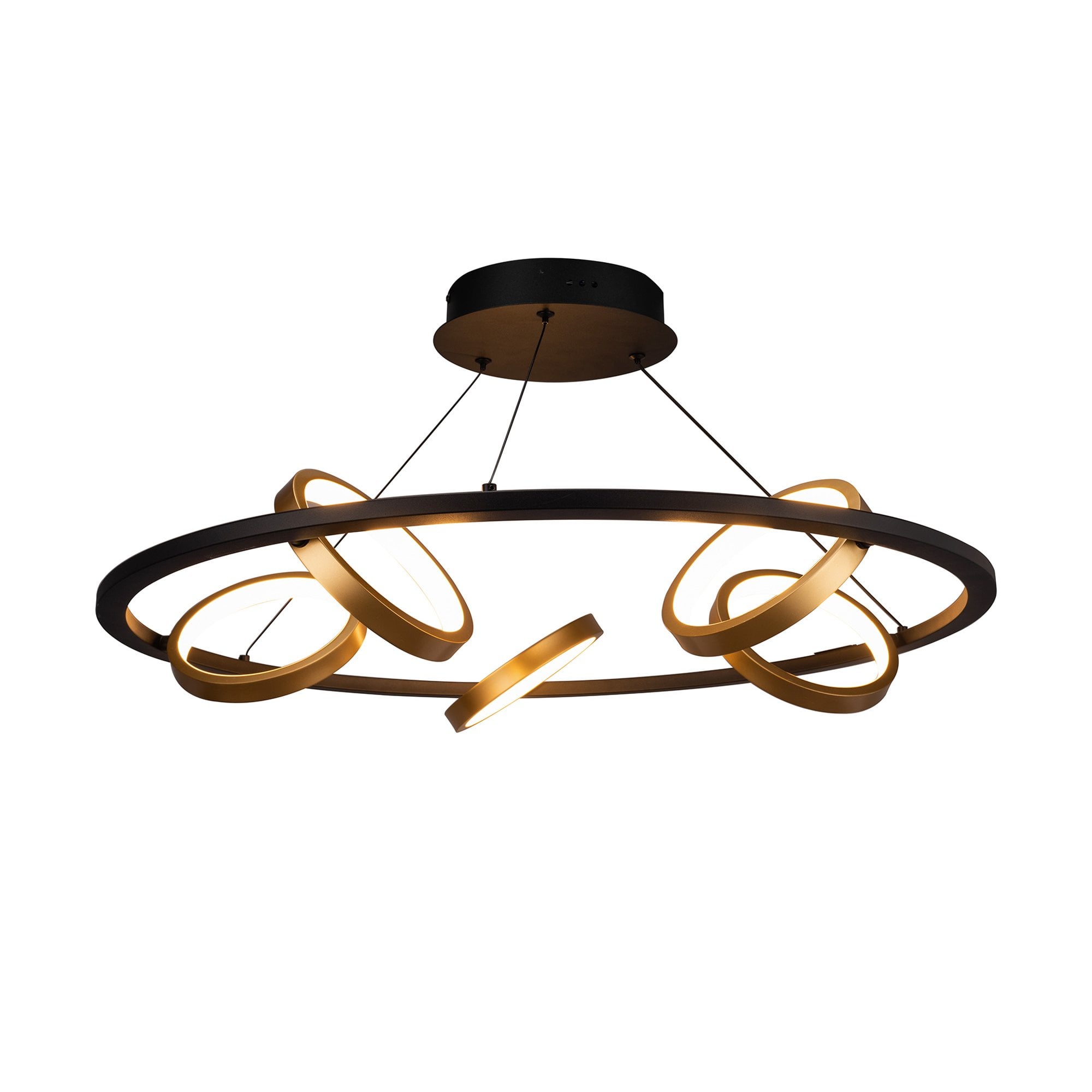 Fabula Hawksmouth 5 Ring Round LED Pendant - Satin Black & Gold