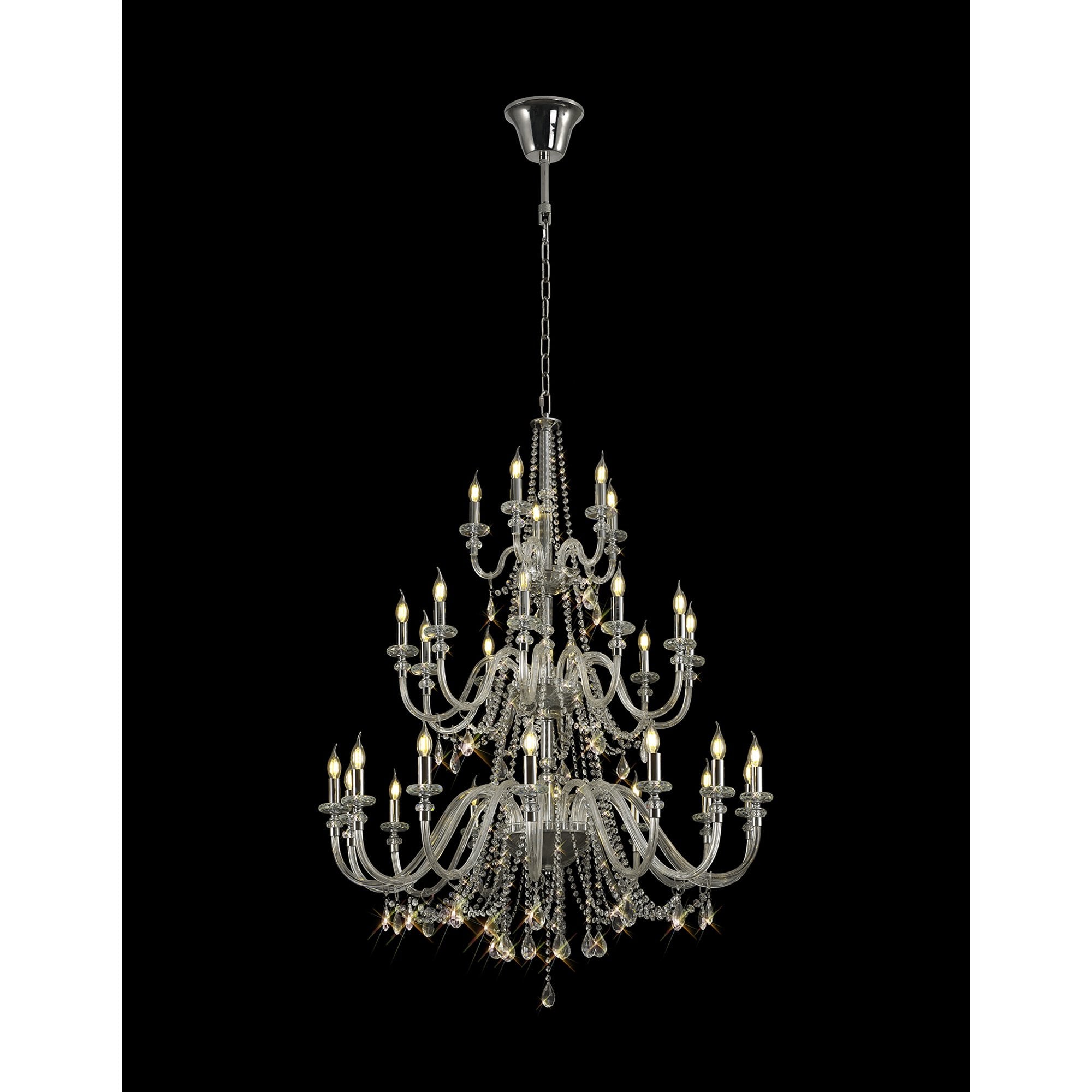 Fabula Hickman 29 Light Chandelier Pendant - Polished Chrome, Clear Glass & Crystal
