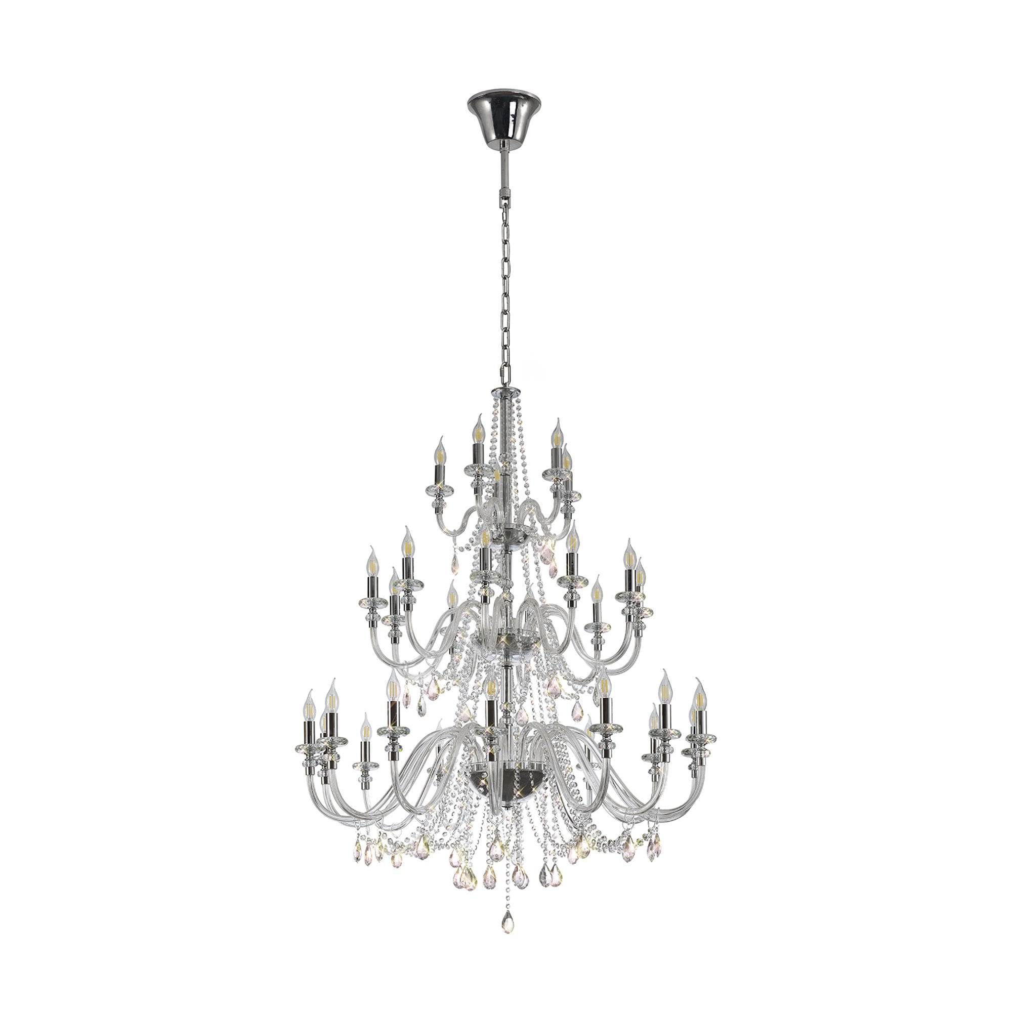 Fabula Hickman 29 Light Chandelier Pendant - Polished Chrome, Clear Glass & Crystal