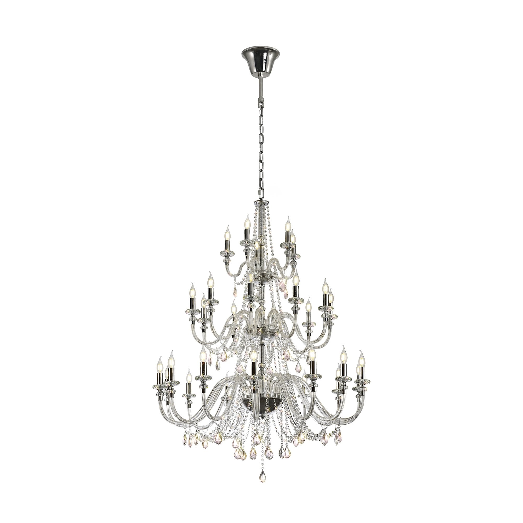 Fabula Hickman 29 Light Chandelier Pendant - Polished Chrome, Clear Glass & Crystal