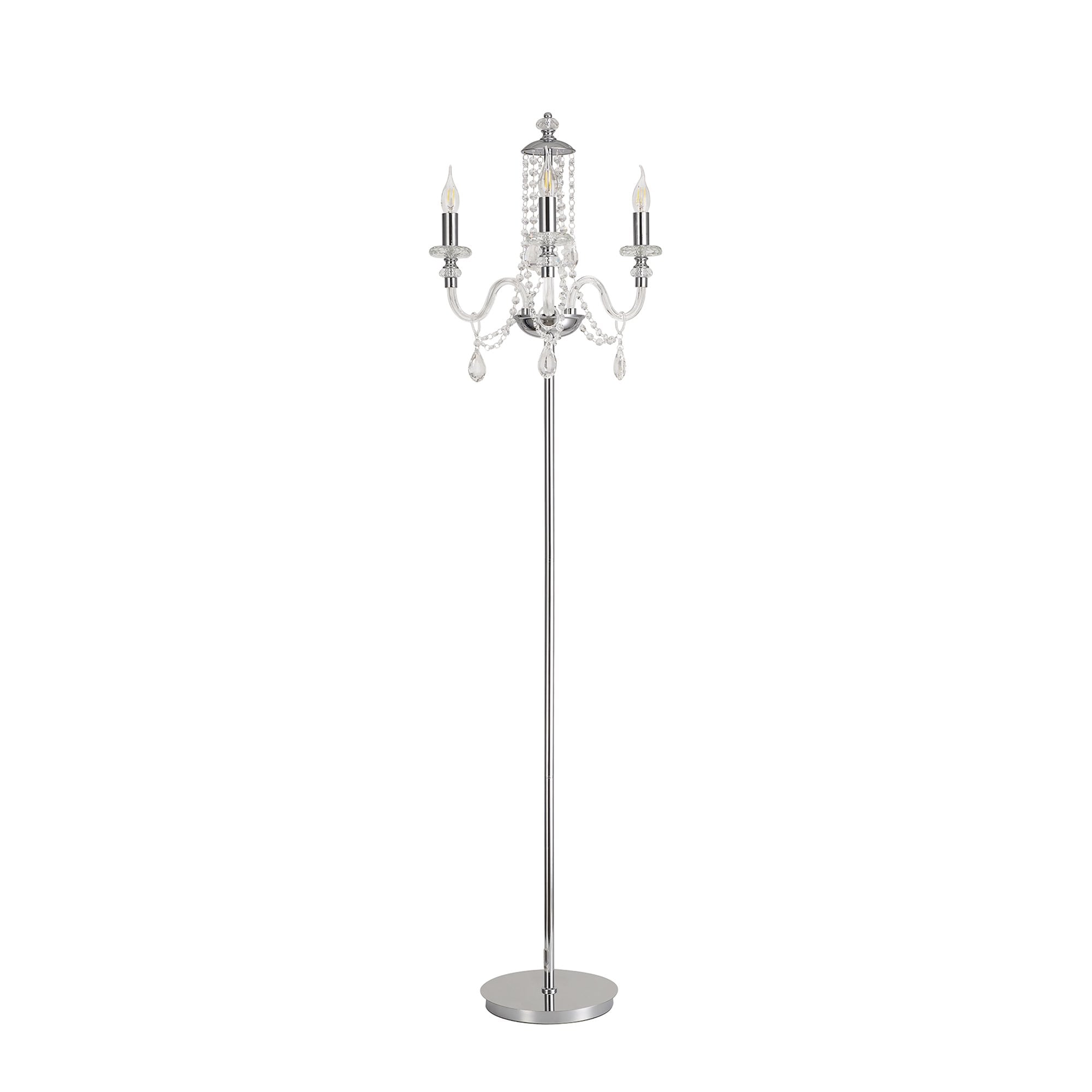 Fabula Hickman 3 Light Floor Lamp - Polished Chrome, Clear Glass & Crystal