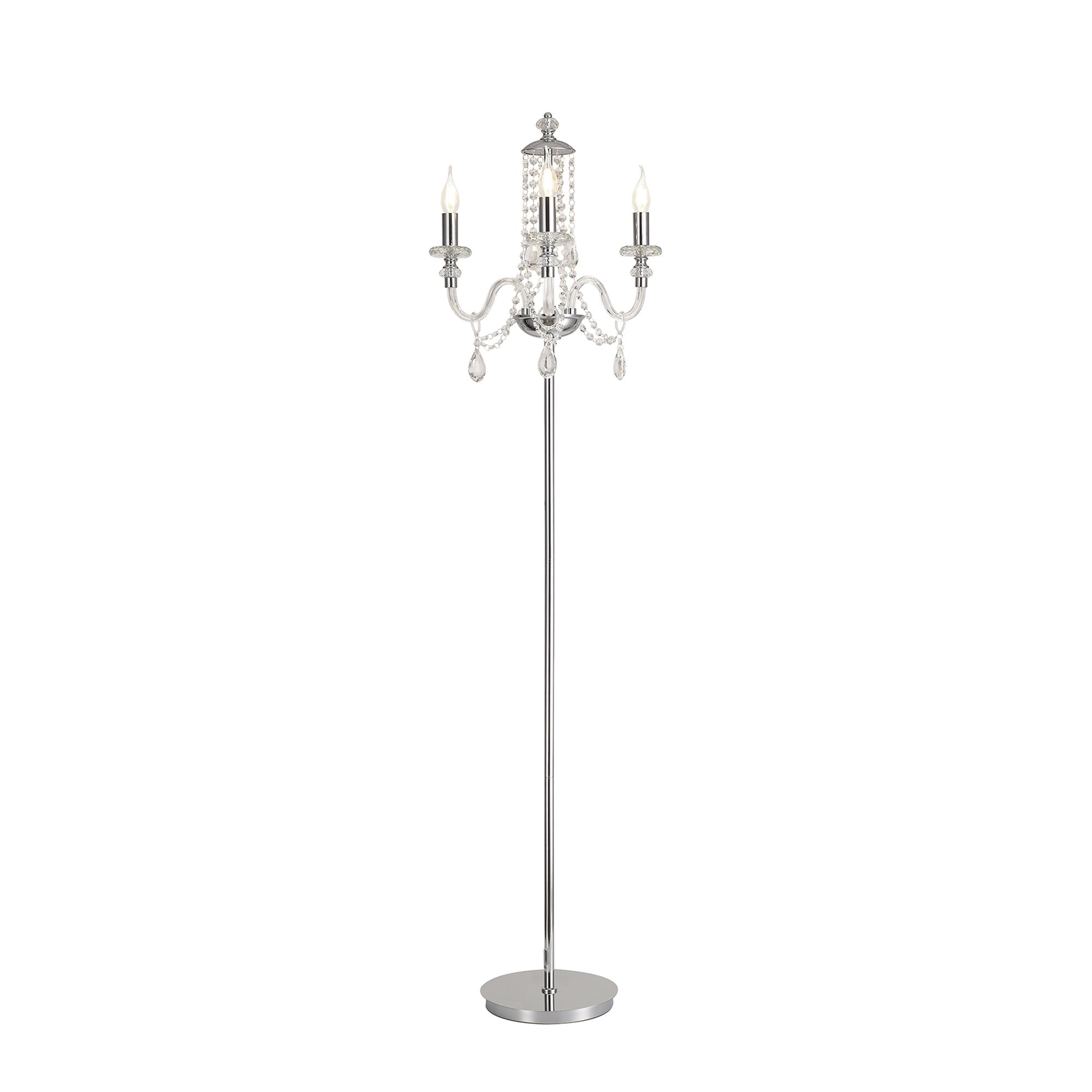 Fabula Hickman 3 Light Floor Lamp - Polished Chrome, Clear Glass & Crystal