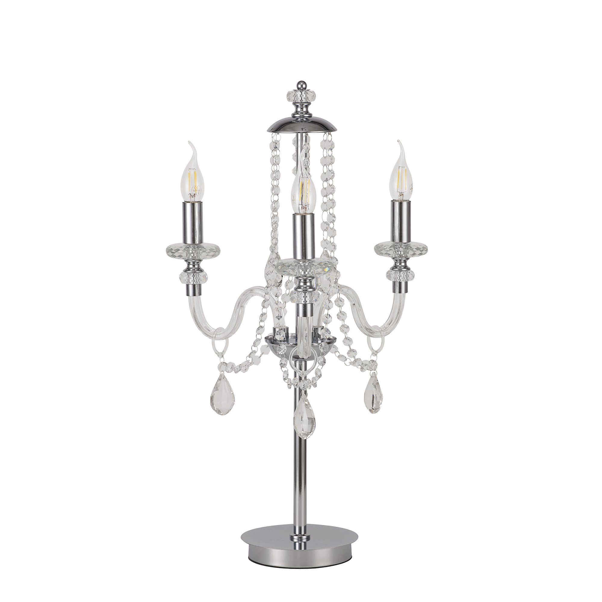 Fabula Hickman 3 Light Table Lamp - Polished Chrome, Clear Glass & Crystal