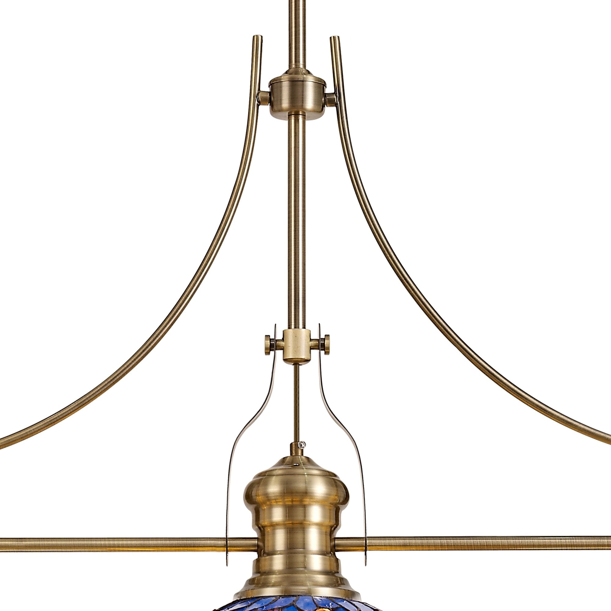 Fabula Hornbeam 3 Light Linear Pendant - 30cm Tiffany Shade - Antique Brass, Blue & Orange