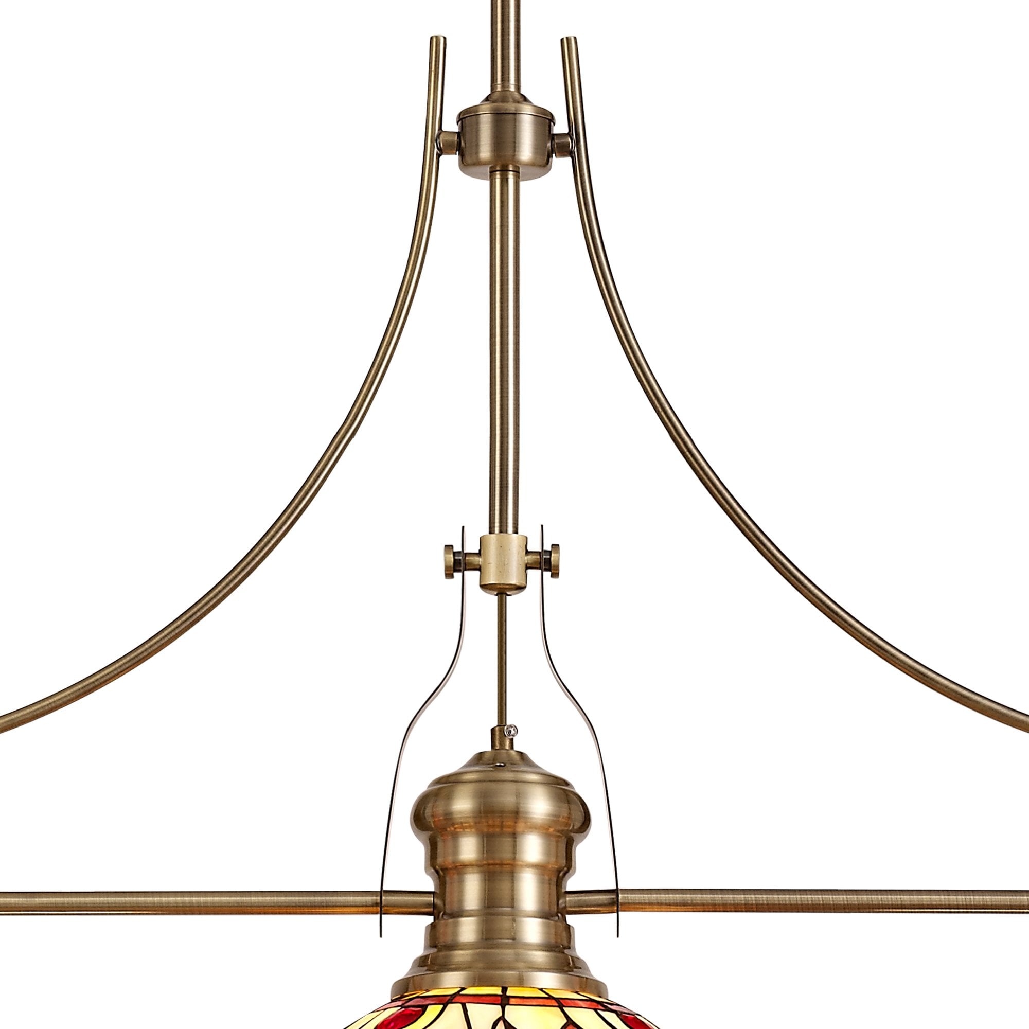 Fabula Hornbeam 3 Light Linear Antique Brass Pendant - 30cm Tiffany Shade - Purple & Pink