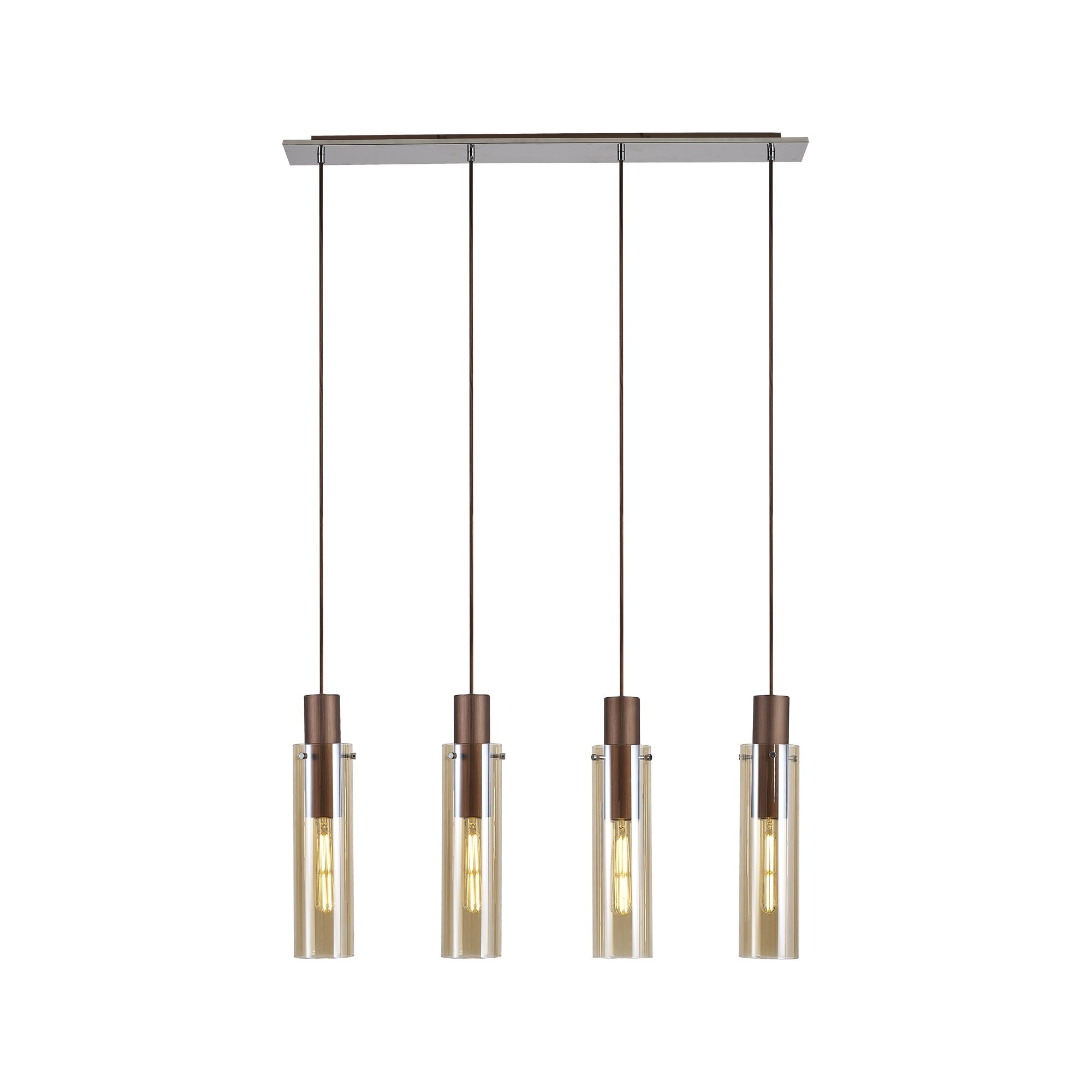 Fabula Kingfisher Adjustable 4 Light Linear Pendant - Mocha & Amber Glass