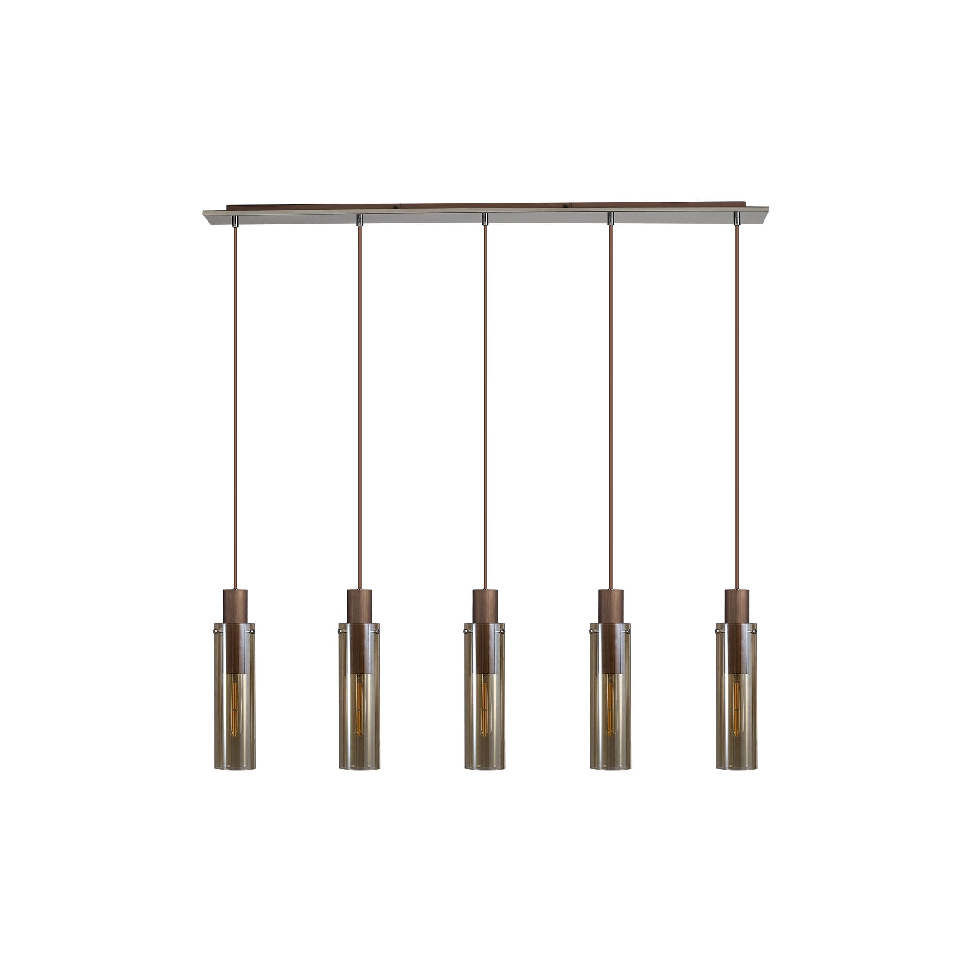 Fabula Kingfisher Adjustable 5 Light Linear Pendant - Mocha & Amber Glass