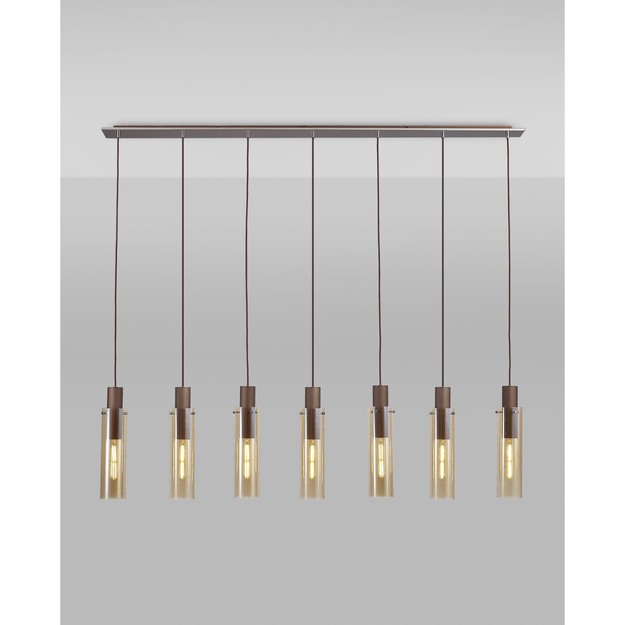 Fabula Kingfisher Adjustable 7 Light Linear Pendant - Mocha & Amber Glass