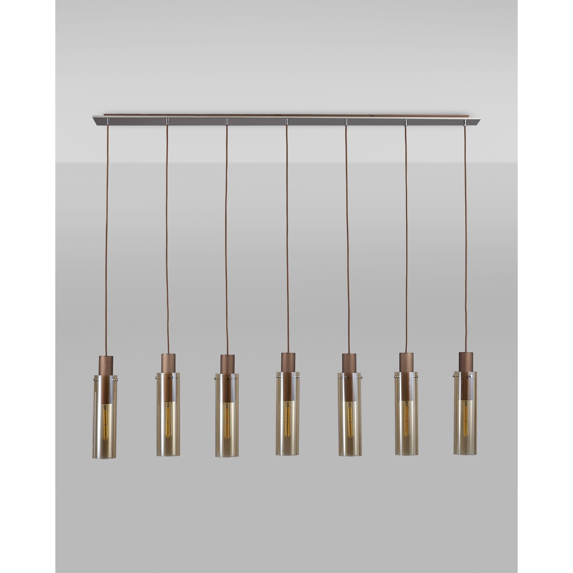 Fabula Kingfisher Adjustable 7 Light Linear Pendant - Mocha & Amber Glass