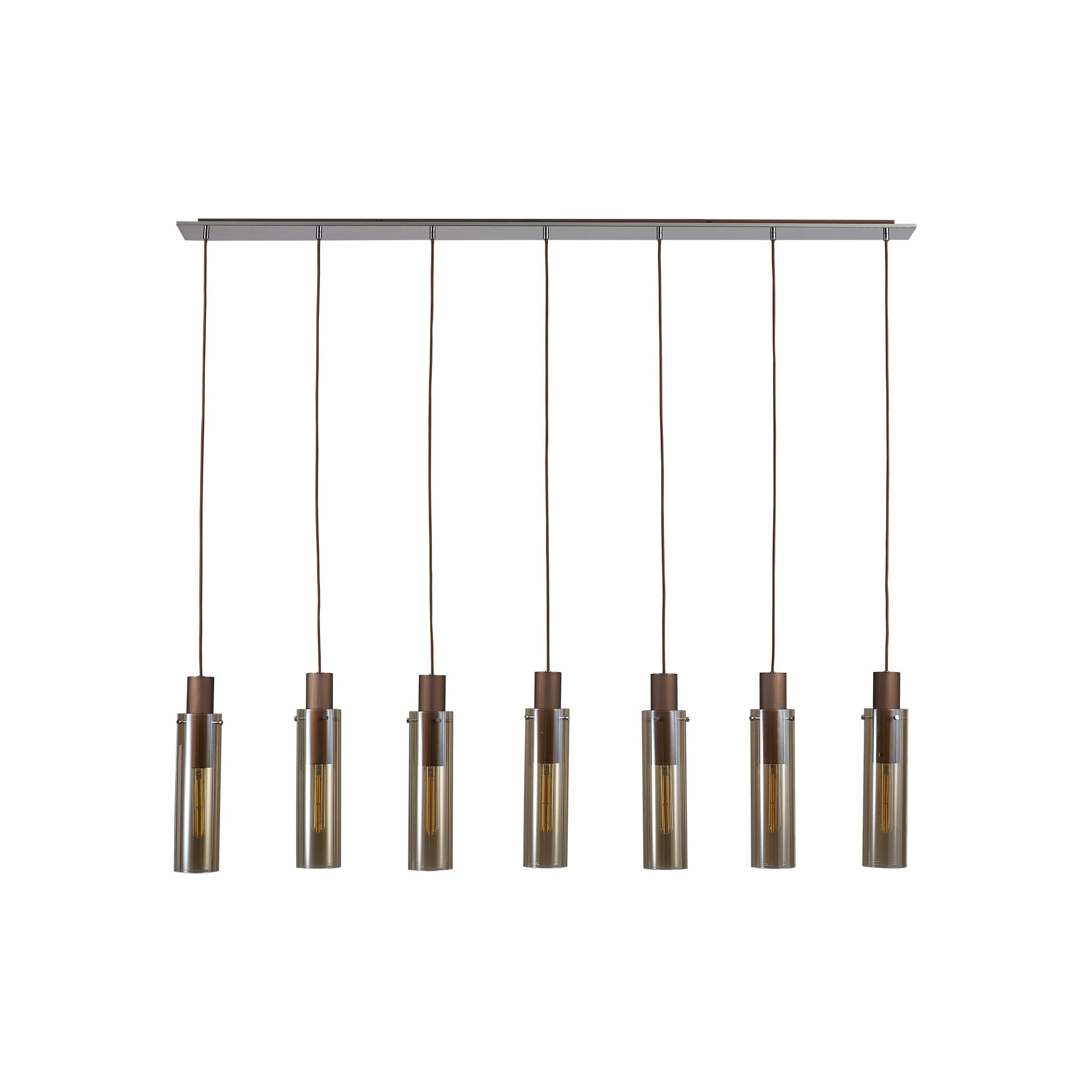 Fabula Kingfisher Adjustable 7 Light Linear Pendant - Mocha & Amber Glass