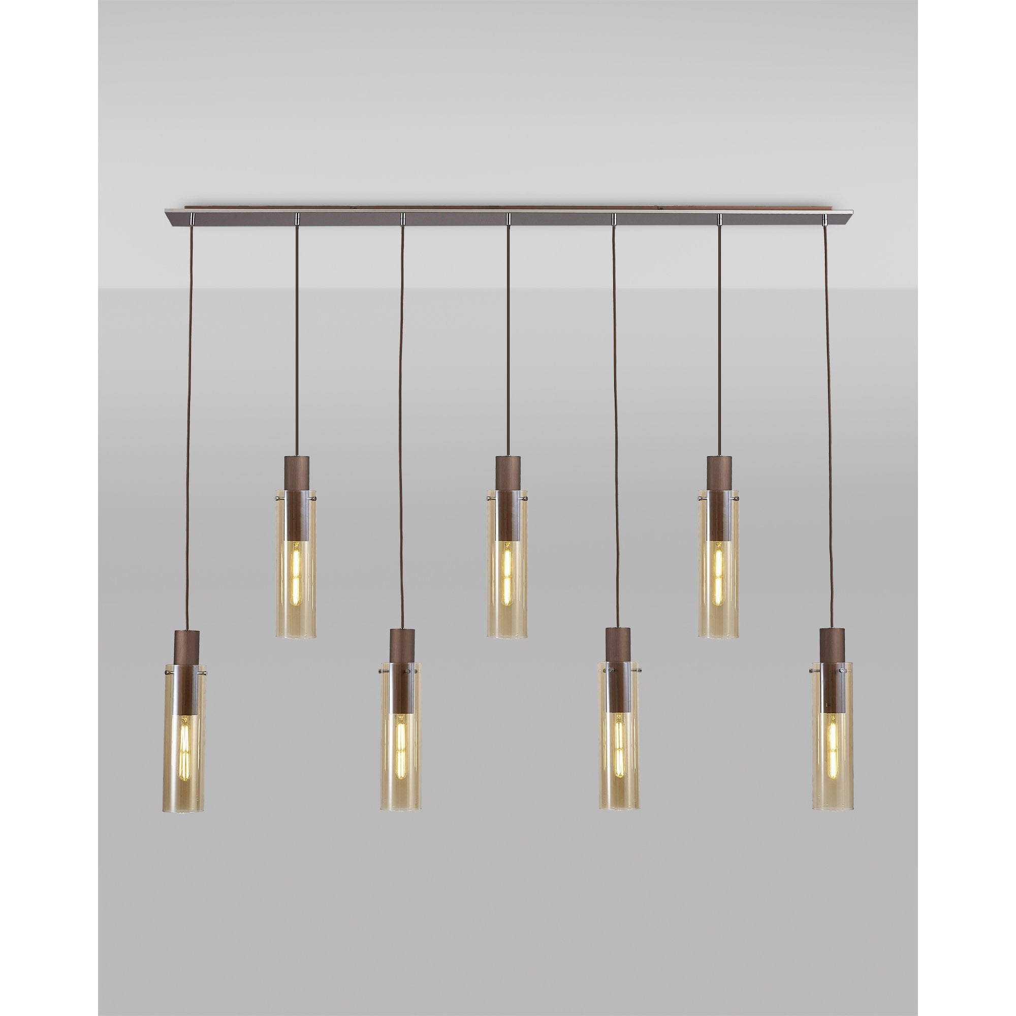 Fabula Kingfisher Adjustable 7 Light Linear Pendant - Mocha & Amber Glass
