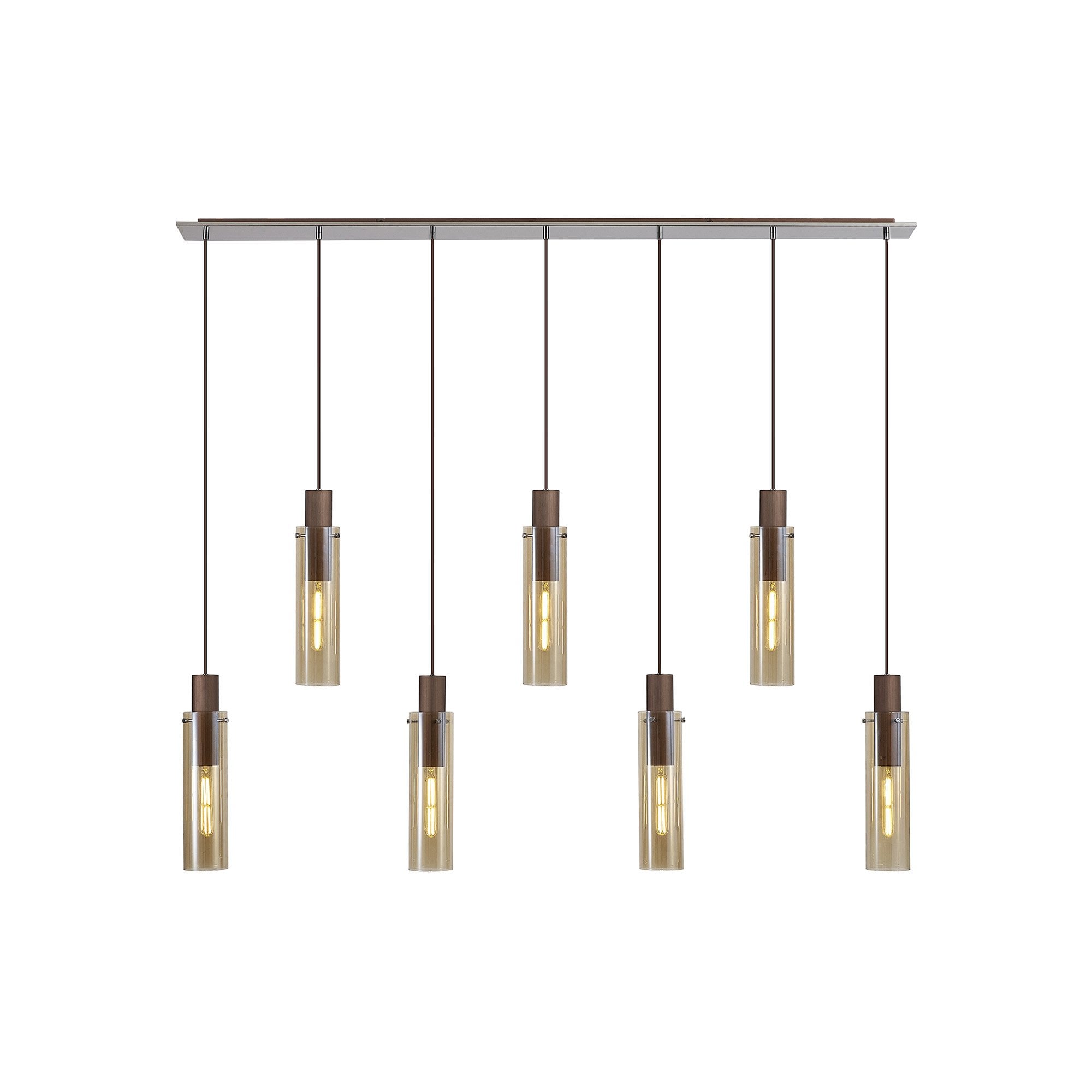 Fabula Kingfisher Adjustable 7 Light Linear Pendant - Mocha & Amber Glass