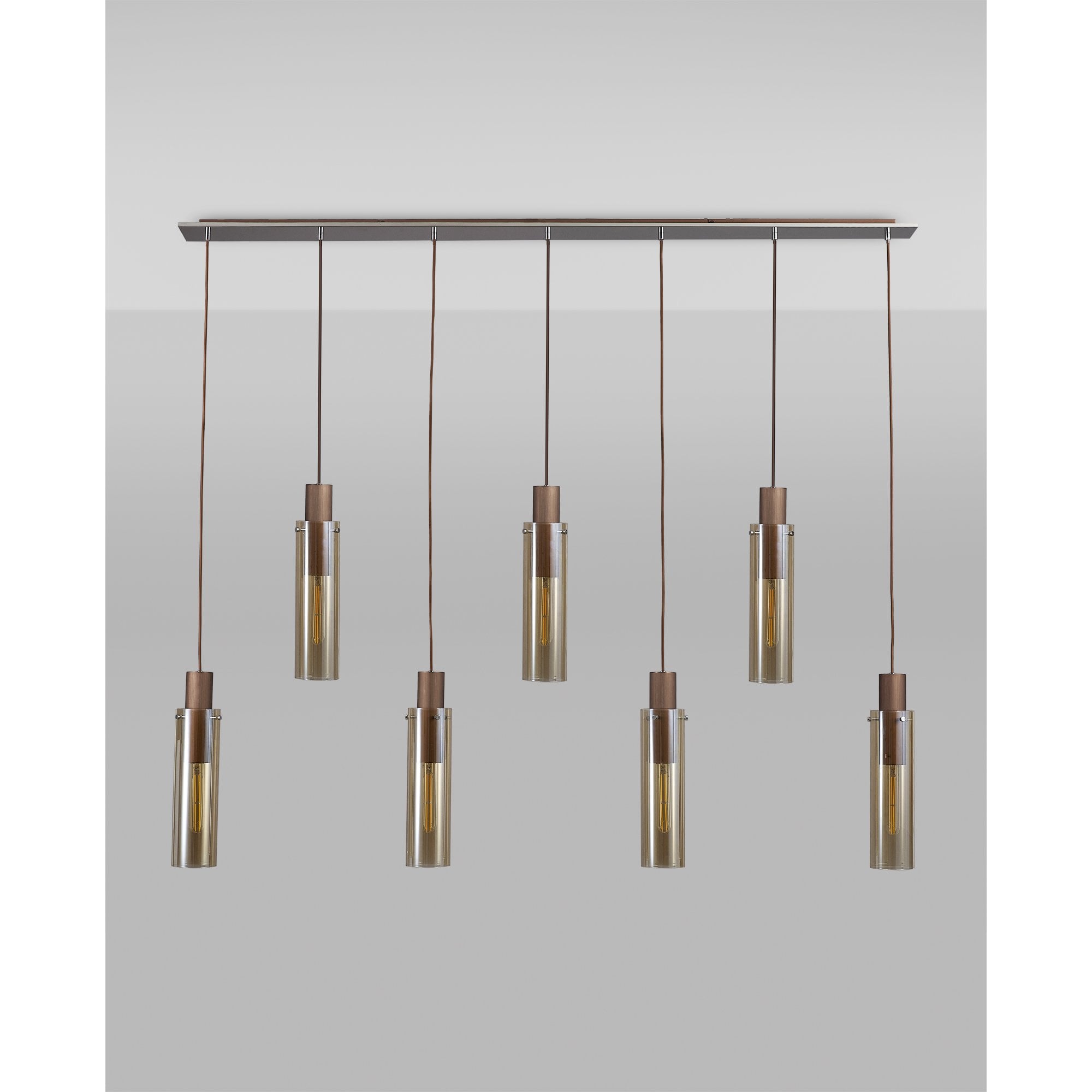 Fabula Kingfisher Adjustable 7 Light Linear Pendant - Mocha & Amber Glass