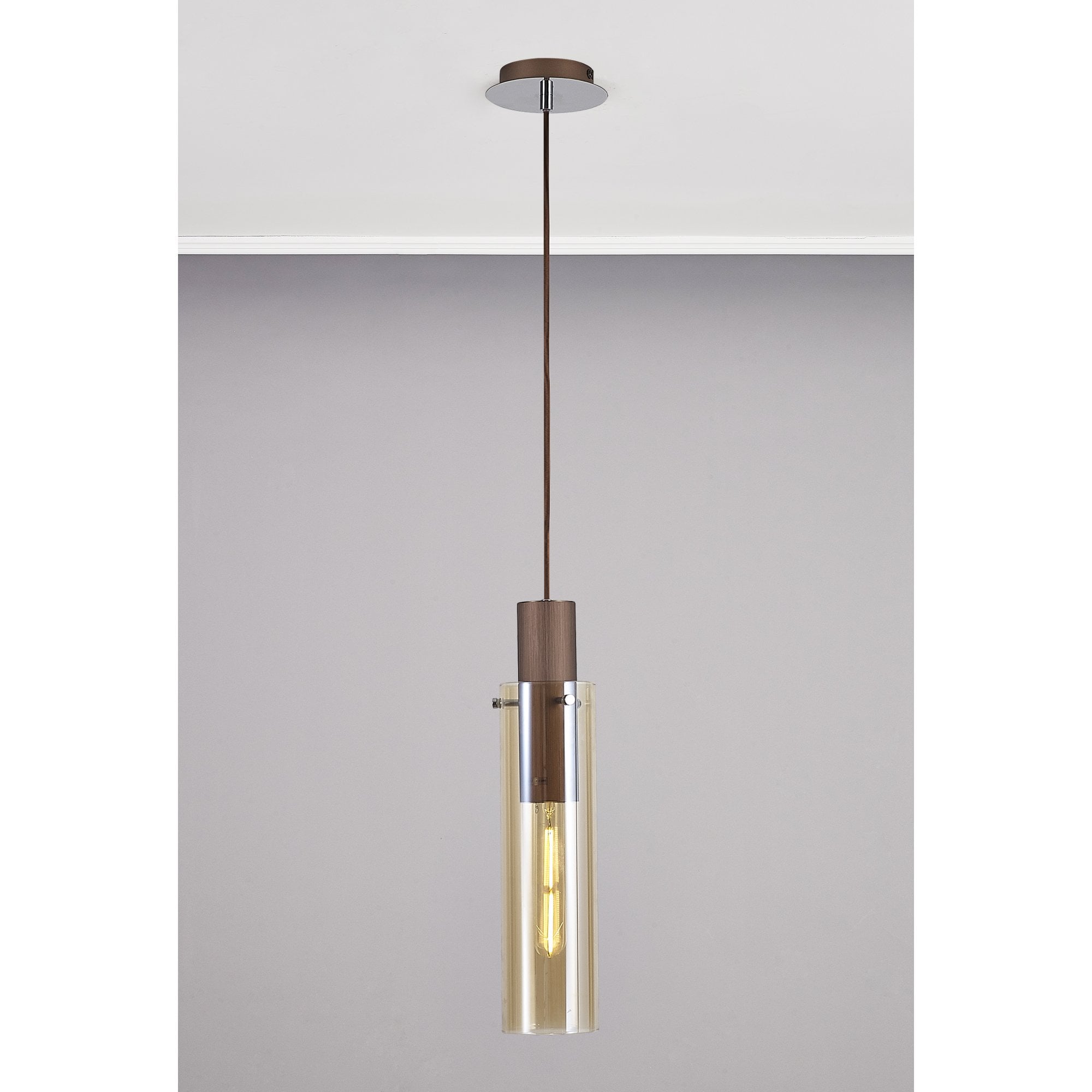 Fabula Kingfisher Single Adjustable Pendant - Mocha & Amber Glass