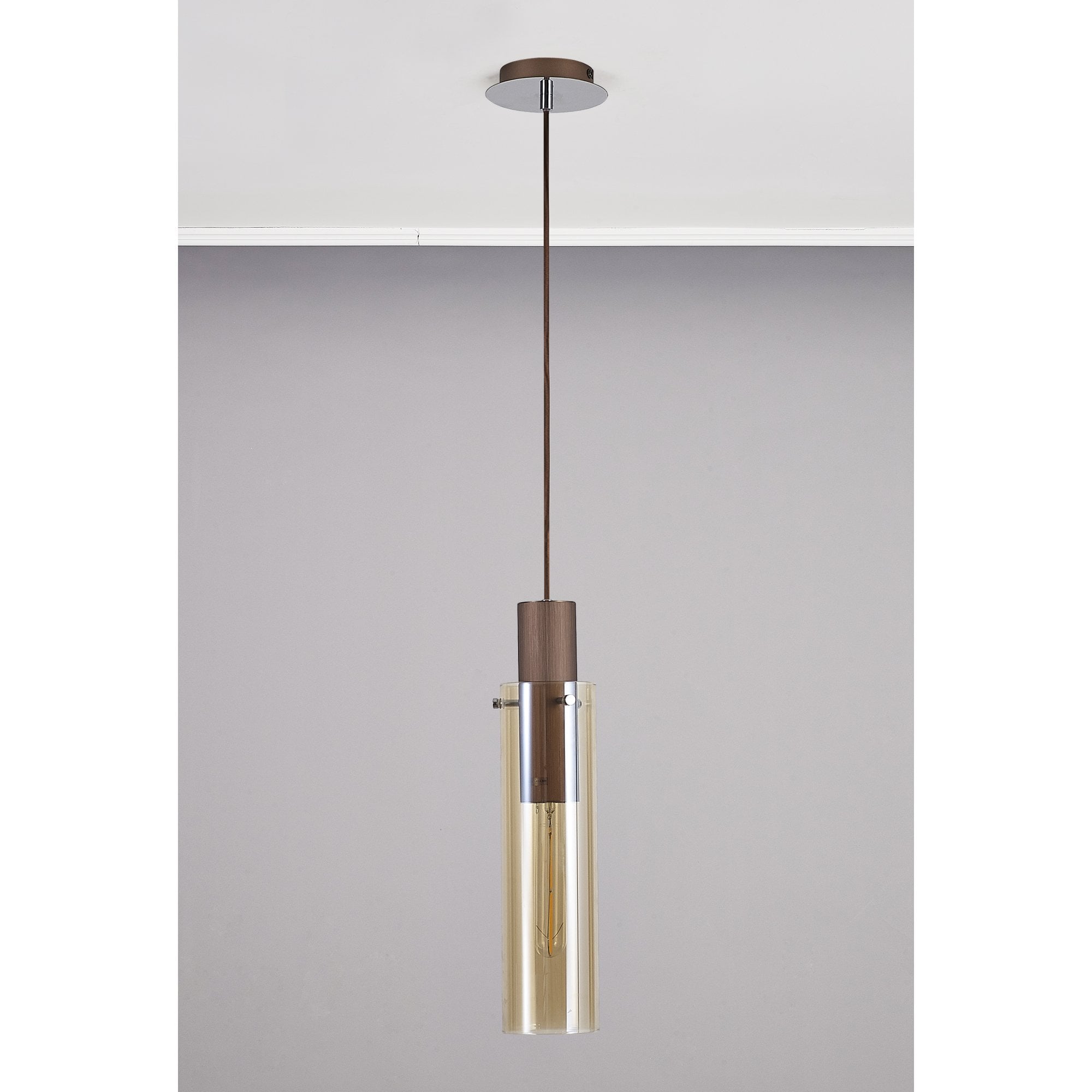 Fabula Kingfisher Single Adjustable Pendant - Mocha & Amber Glass