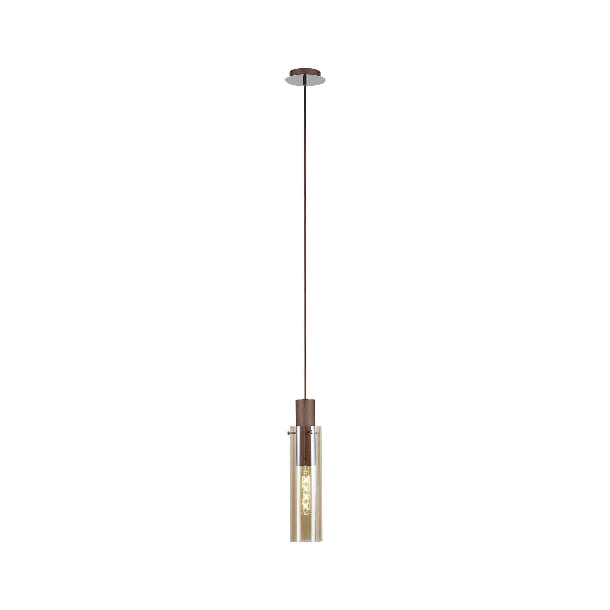 Fabula Kingfisher Single Adjustable Pendant - Mocha & Amber Glass