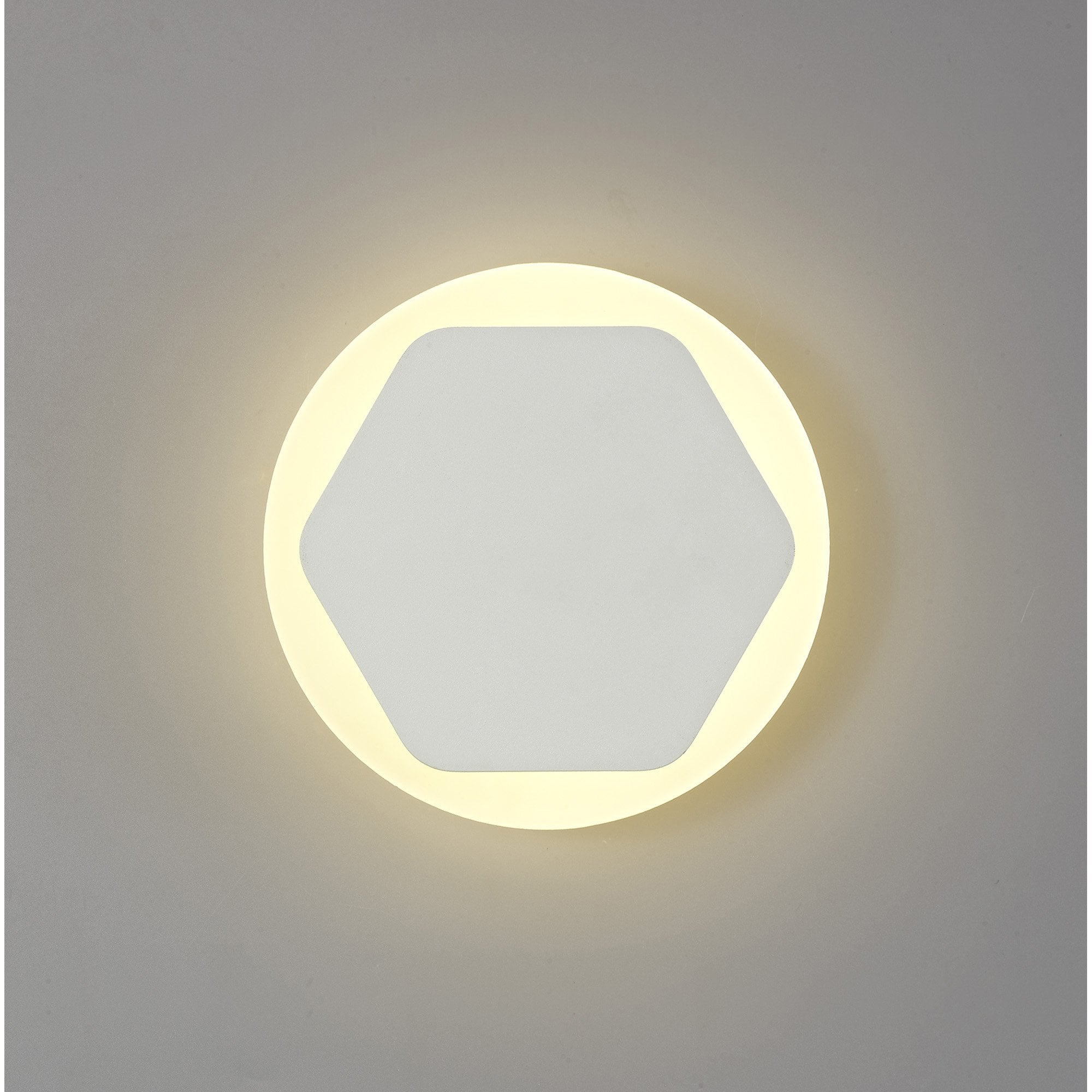 Fabula Kingsley Magnetic Base LED Wall Lamp - 15/19cm Horizontal Hexagonal - Central - Sand White & Round Acrylic Frosted Diffuser