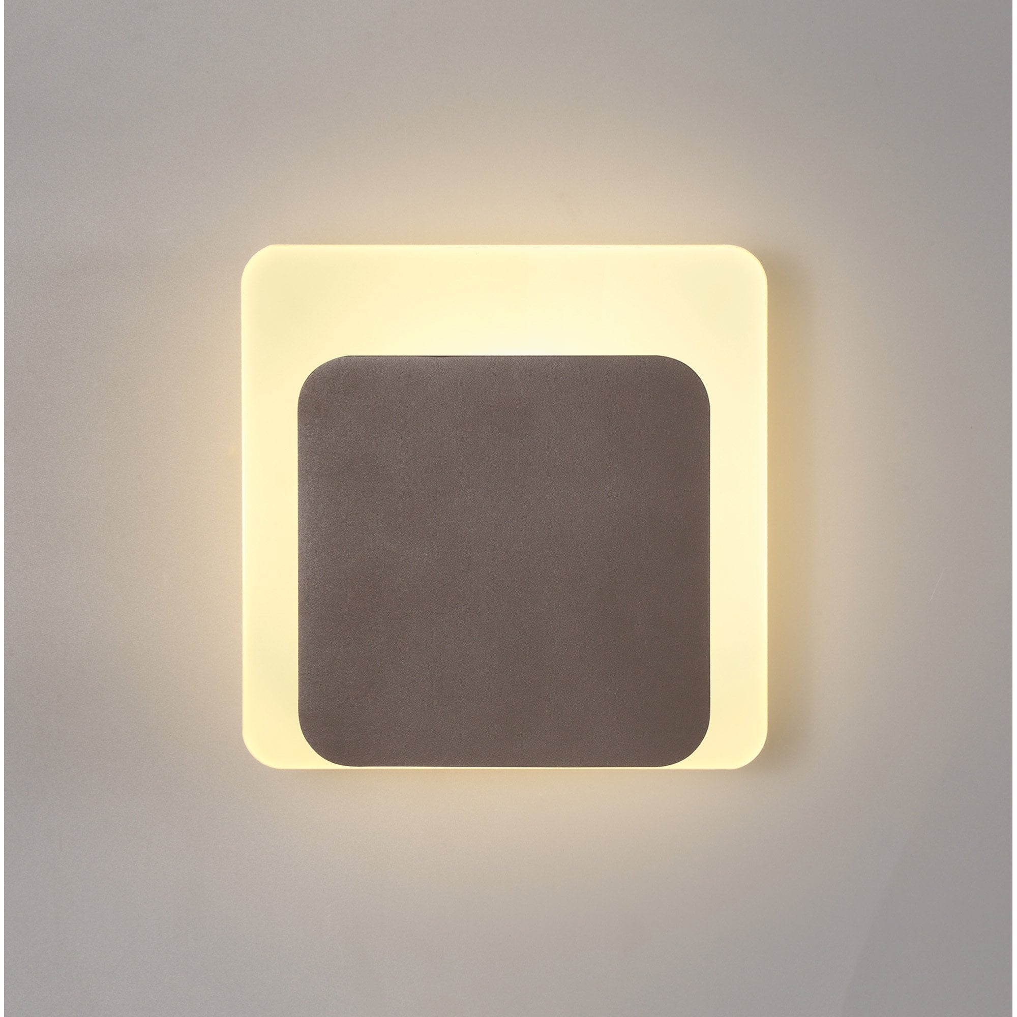Fabula Kingsley Magnetic Base LED Wall Lamp - 15/19cm Square - Bottom Offset - Coffee & Acrylic Frosted Diffuser