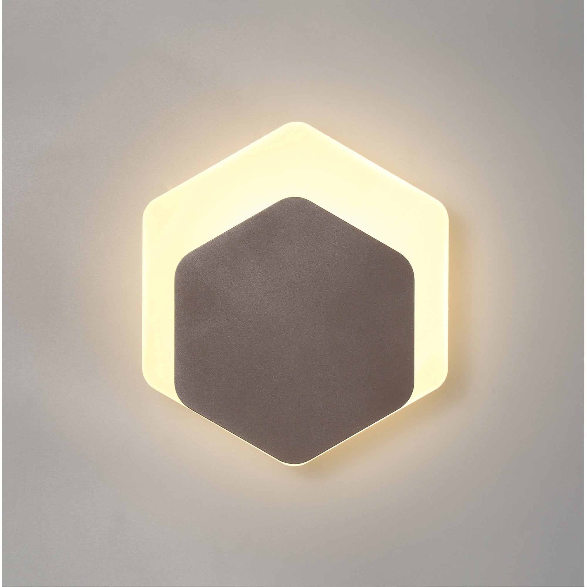 Fabula Kingsley Magnetic Base LED Wall Lamp - 15/19cm Vertical Hexagonal - Bottom Offset - Coffee & Acrylic Frosted Diffuser