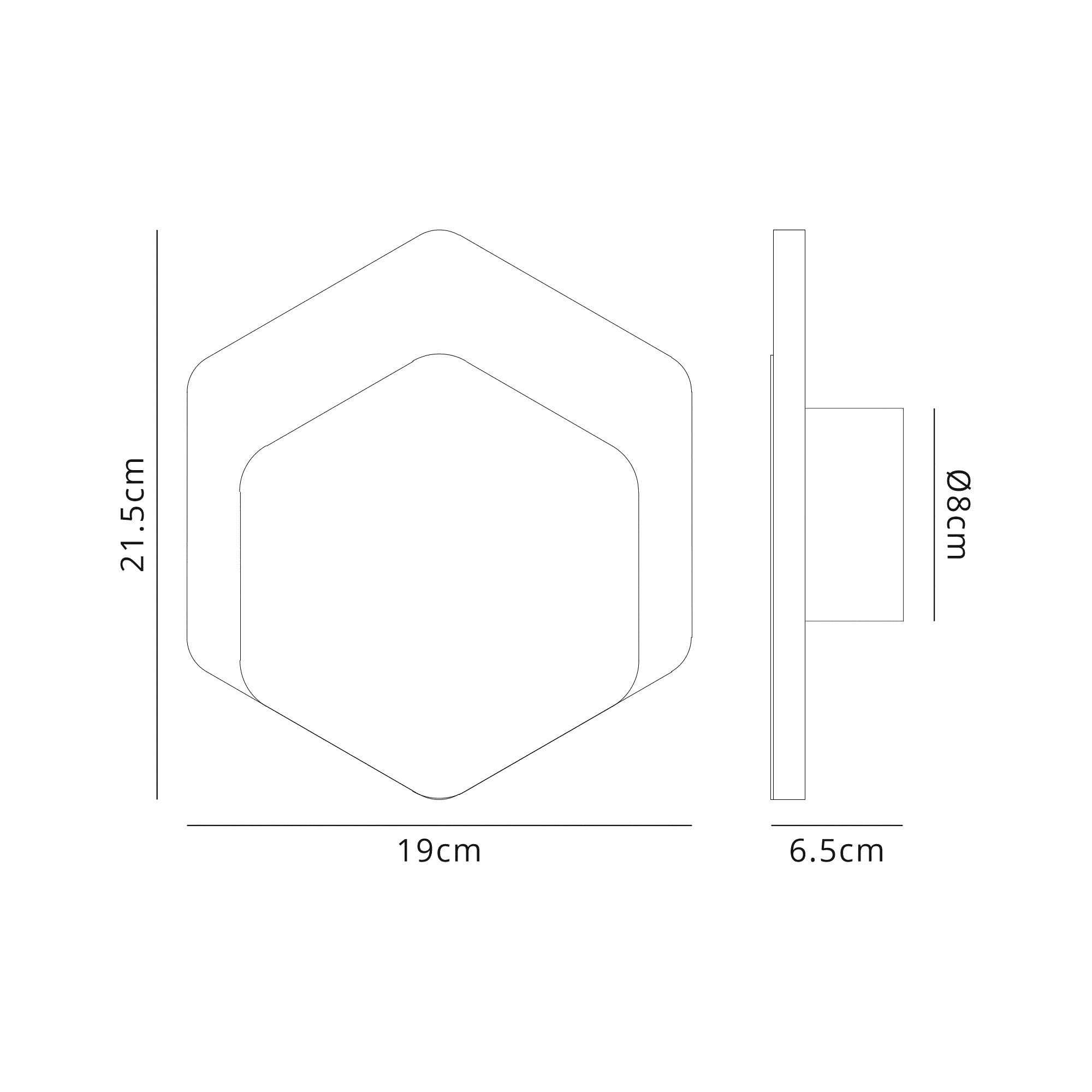 Fabula Kingsley Magnetic Base LED Wall Lamp - 15/19cm Vertical Hexagonal - Bottom Offset - Coffee & Acrylic Frosted Diffuser
