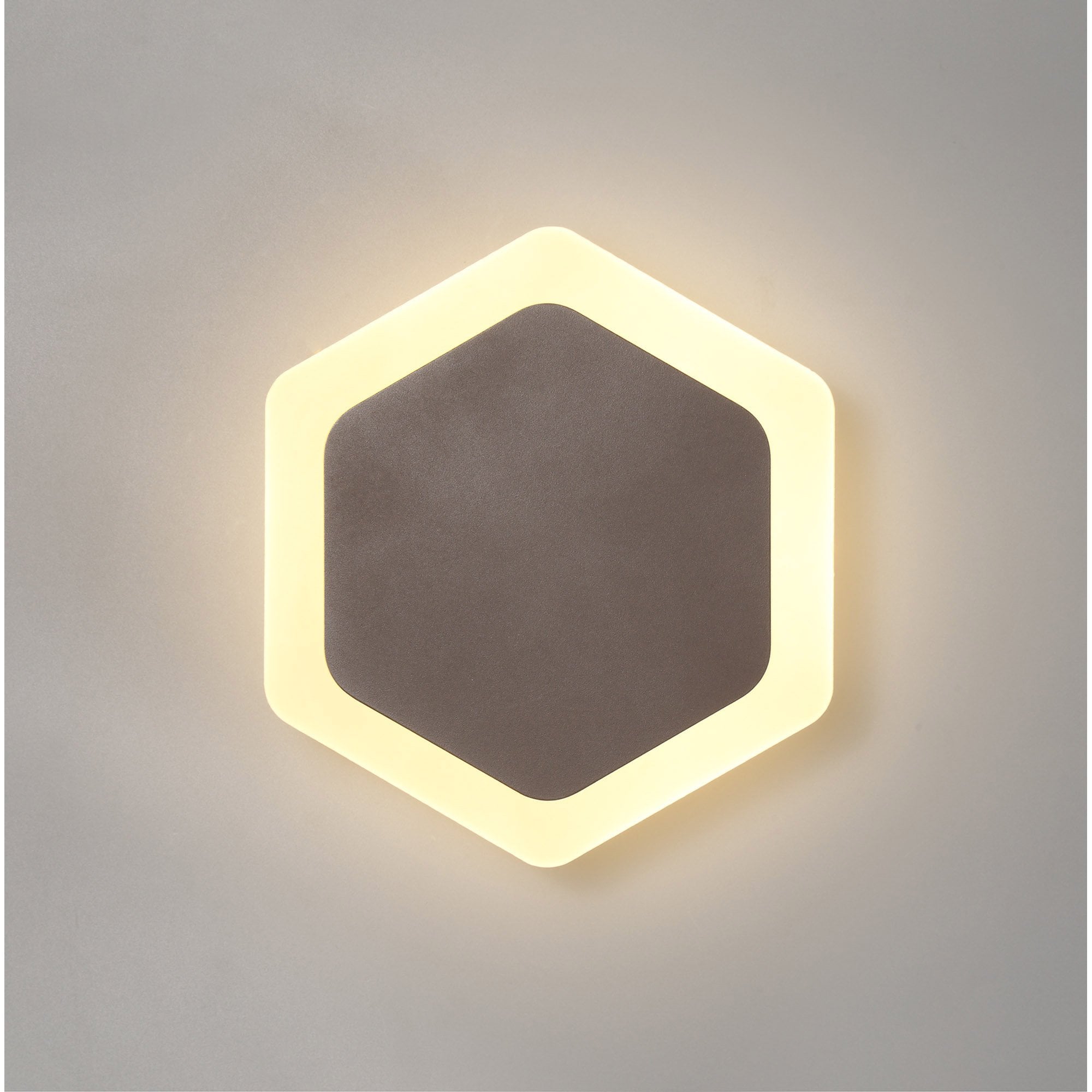 Fabula Kingsley Magnetic Base LED Wall Lamp - 15/19cm Vertical Hexagonal - Central - Coffee & Acrylic Frosted Diffuser