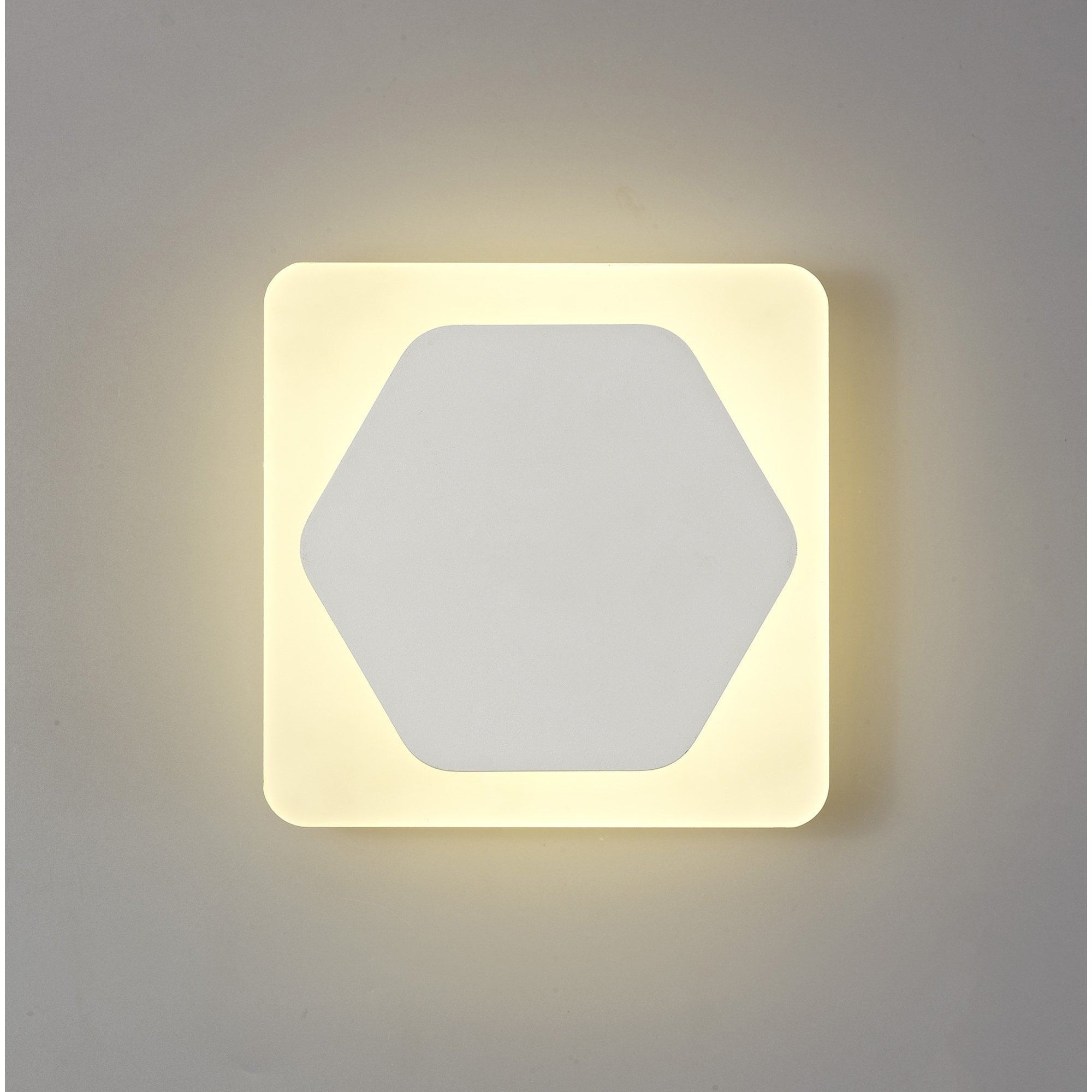 Fabula Kingsley Magnetic Base LED Wall Lamp - 15cm Horizontal Hexagonal / 19cm Square - Central - Sand White & Acrylic Frosted Diffuser