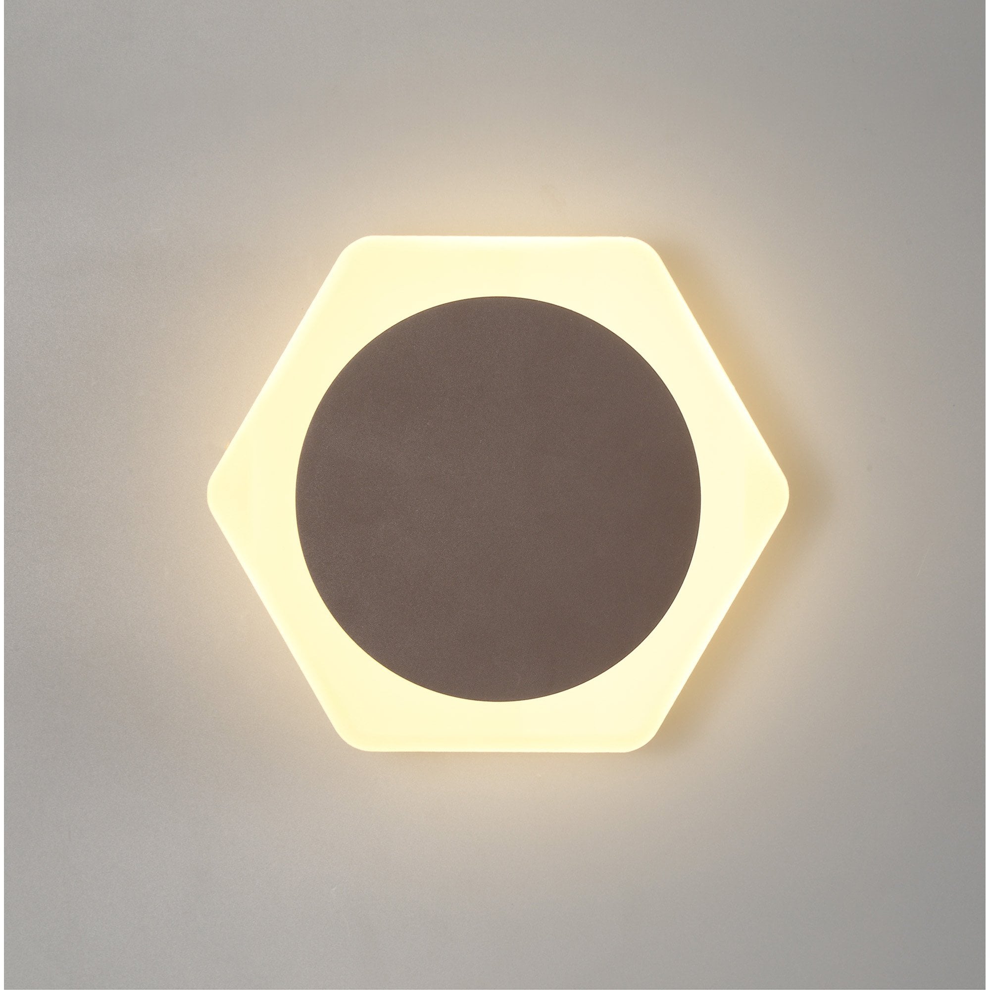 Fabula Kingsley Magnetic Base LED Wall Lamp - 15cm Round 19cm Horizontal Hexagonal - Central - Coffee & Acrylic Frosted Diffuser