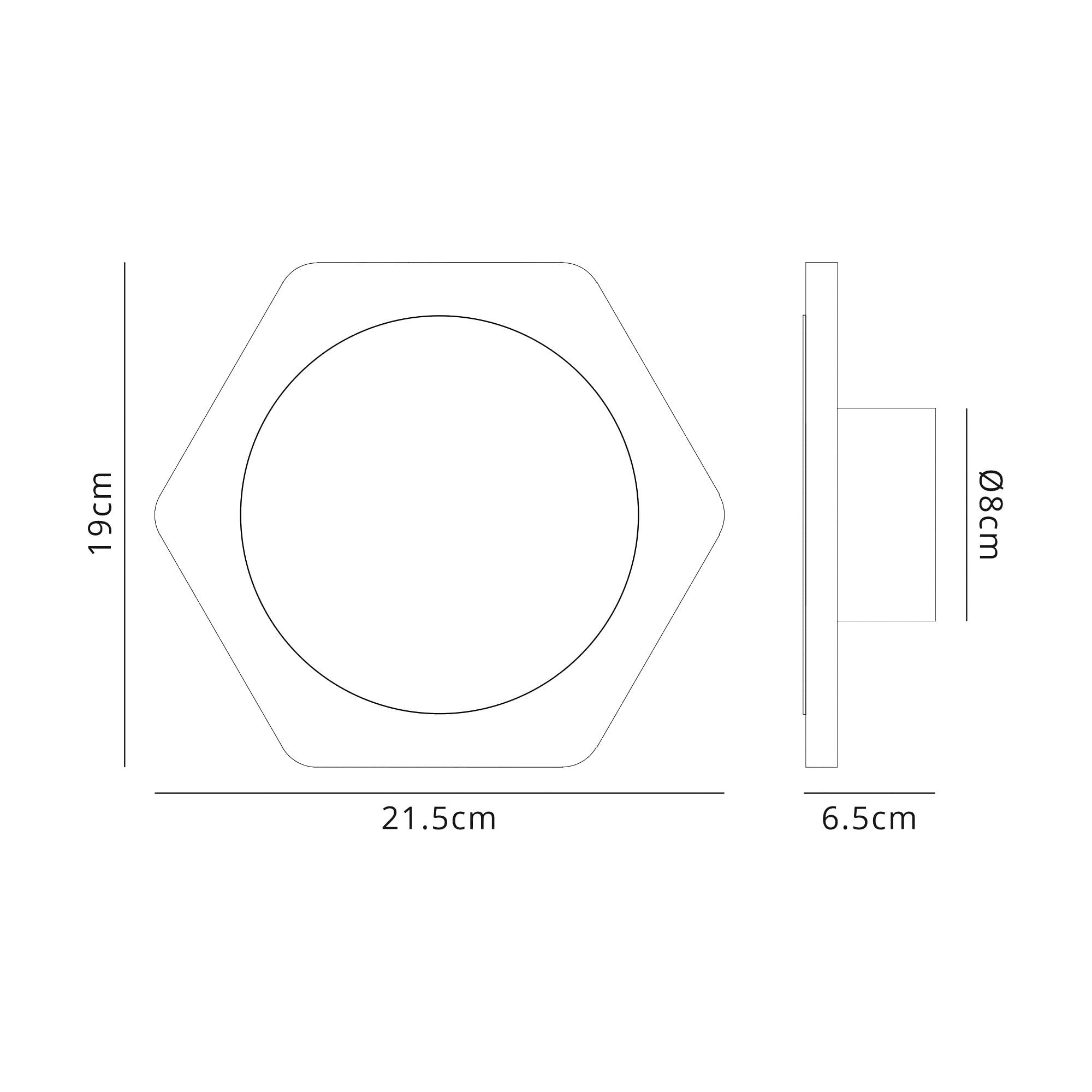 Fabula Kingsley Magnetic Base LED Wall Lamp - 15cm Round 19cm Horizontal Hexagonal - Central - Coffee & Acrylic Frosted Diffuser