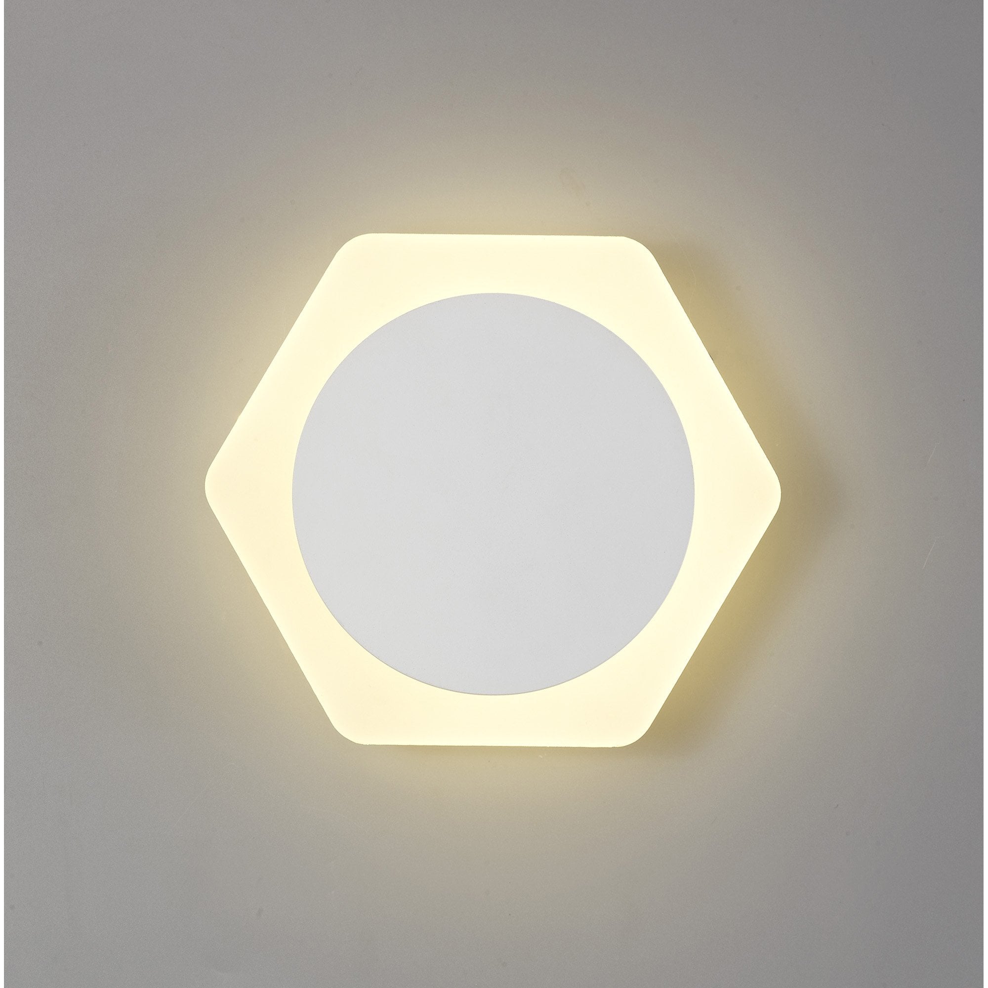 Fabula Kingsley Magnetic Base LED Wall Lamp - 15cm Round 19cm Horizontal Hexagonal - Central - Sand White & Acrylic Frosted Diffuser