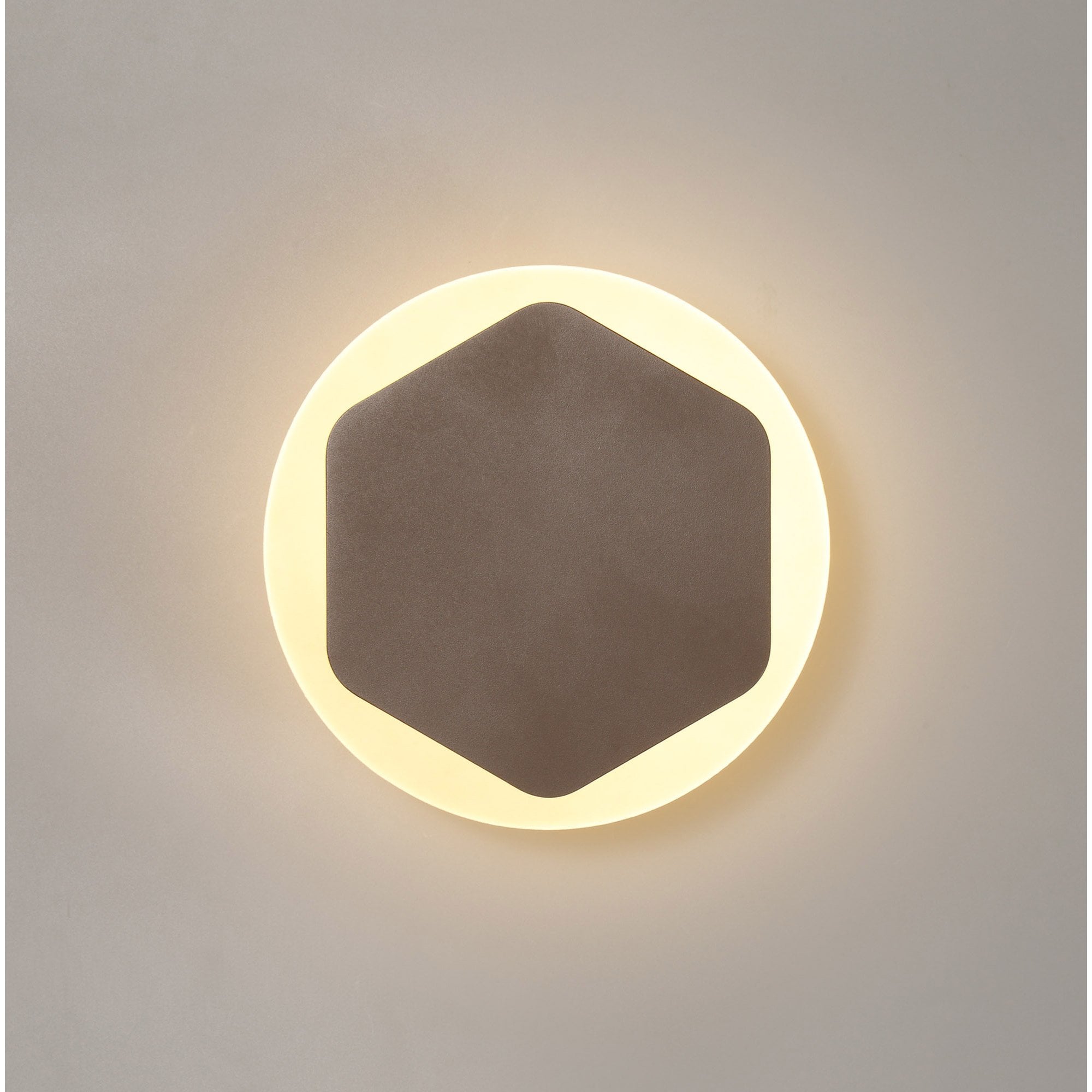 Fabula Kingsley Magnetic Base LED Wall Lamp - 15cm Vertical Hexagonal / 19cm Round - Central - Coffee & Acrylic Frosted Diffuser