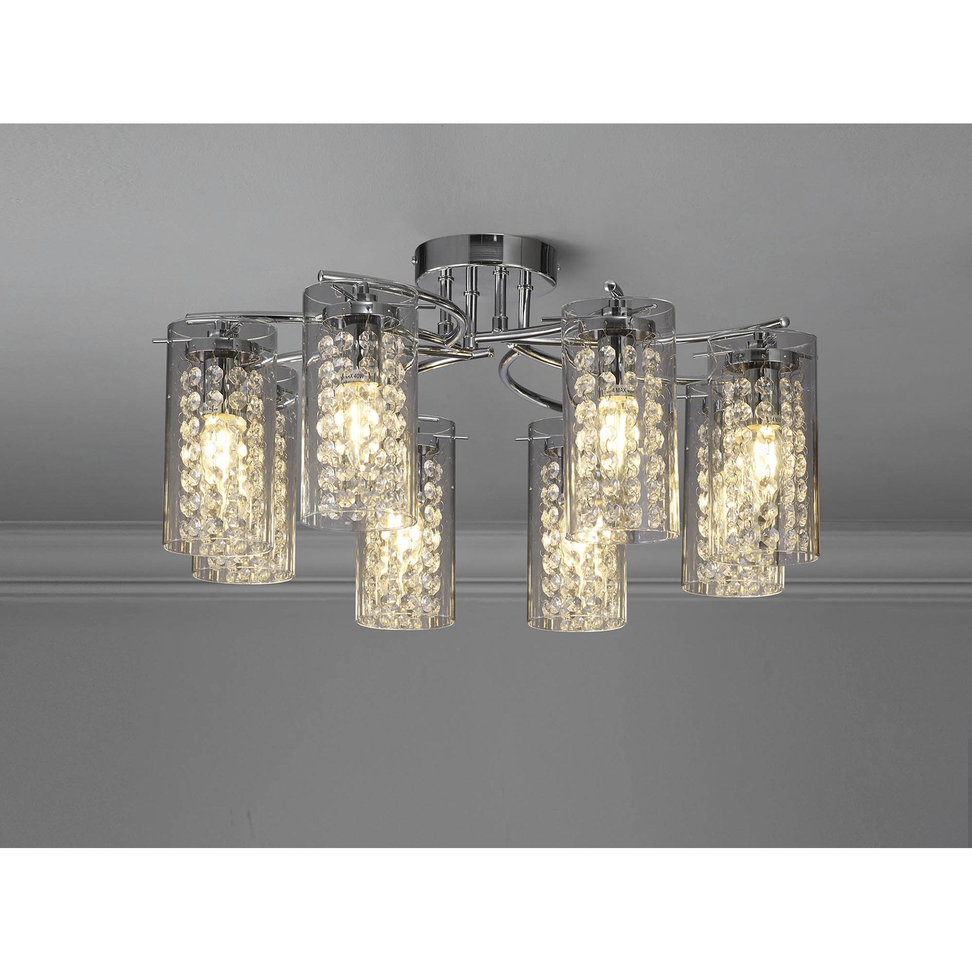 Fabula Langley 8 Light Semi-Flush Light - Polished Chrome, Crystal & Glass