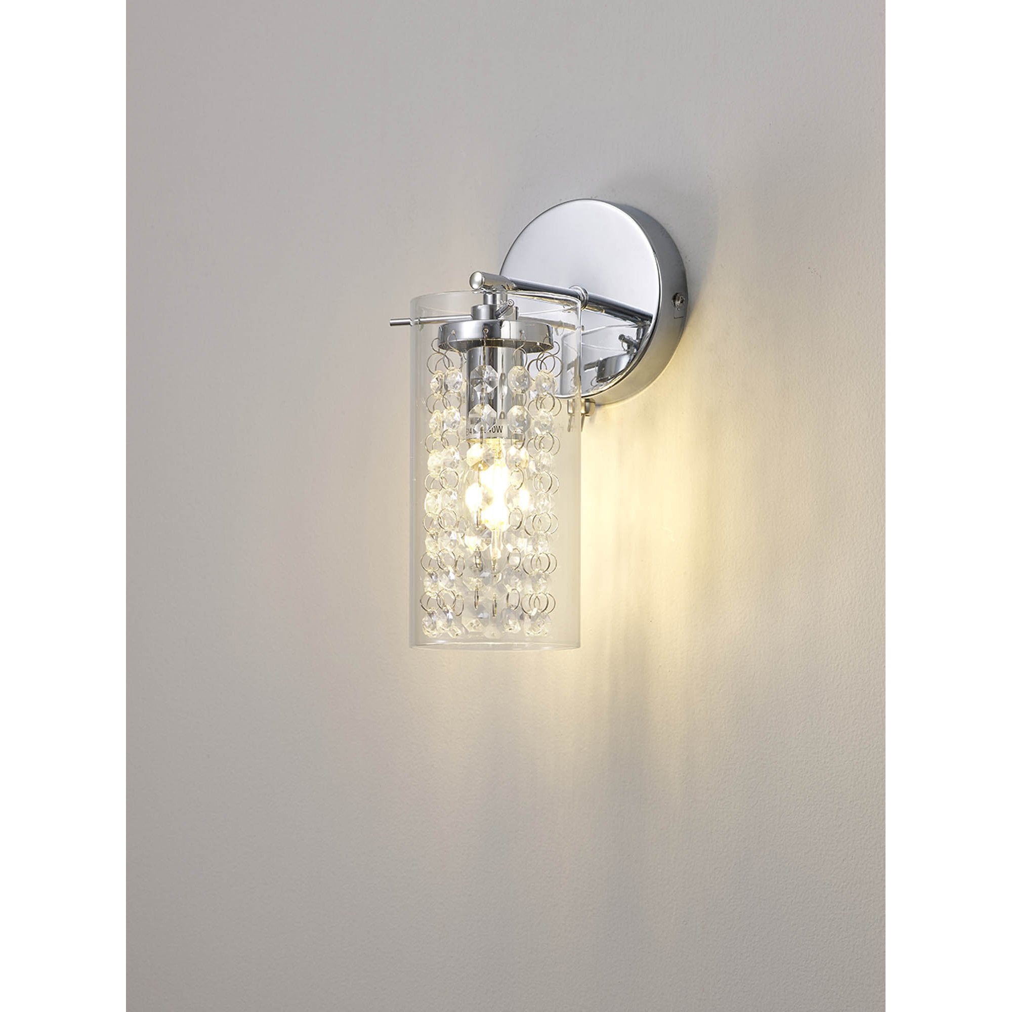 Fabula Langley Single Wall Lamp - Polished Chrome, Crystal & Glass